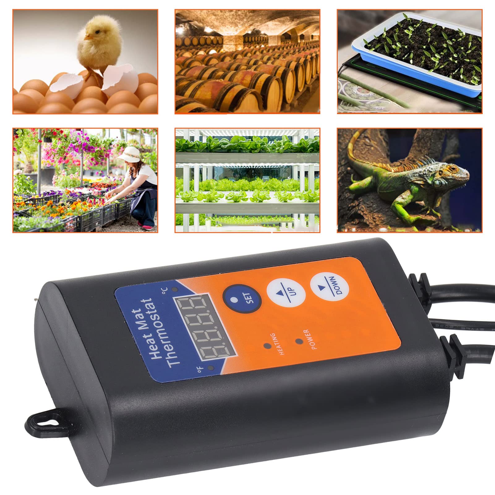 Cyfrowy termostat maty grzewczej, LED 1000W Fahrenheita Celsjusza Cyfrowy regulator temperatury przełączany mata ciepła sadzonki do kiełkowania nasion(#2)