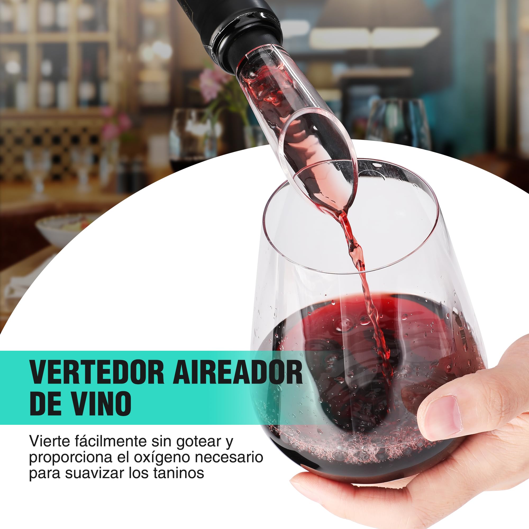 HAUSHOF Sacacorchos Eléctrico Recargable 6 en 1, Abridor de Vino Automático con Cortador de Láminas, Tapón al Vacío, Vertedor, Cable USB-C y Base