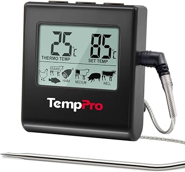 TempPro TP16 Digital Meat Thermometer with Stainless Steel Food Probe,Black