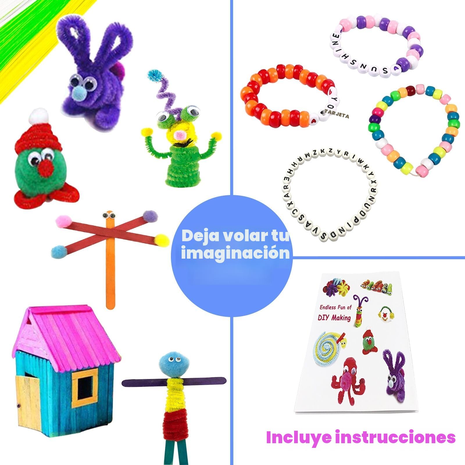 VLUINANI 3000Pcs Manualidades Niño DIY Creativo Kit Manualidades para Niñas y Niños Juego Manualidades Niña con Caja Limpiapipas Set Manualidades Material Niños y Niñas 4 5 6 7 8 años de Regalo