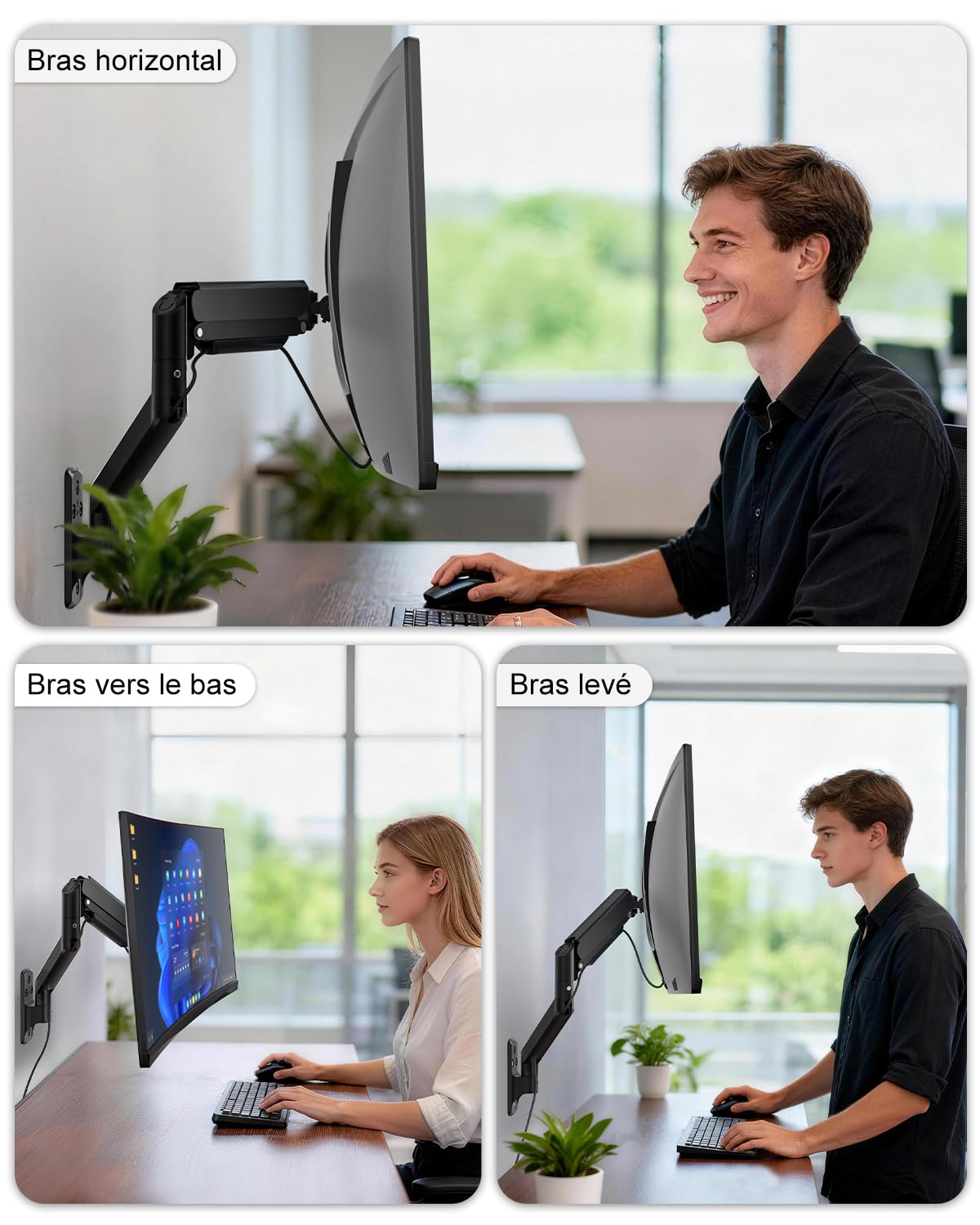 WALI Support Mural Ecran PC pour Écrans LED/LCD/TV 17-32 Pouces,Réglable Pivotant Inclinable,Charge 10 kg, Extension 49 cm,VESA 75/100 mm (GSWM001),Noir