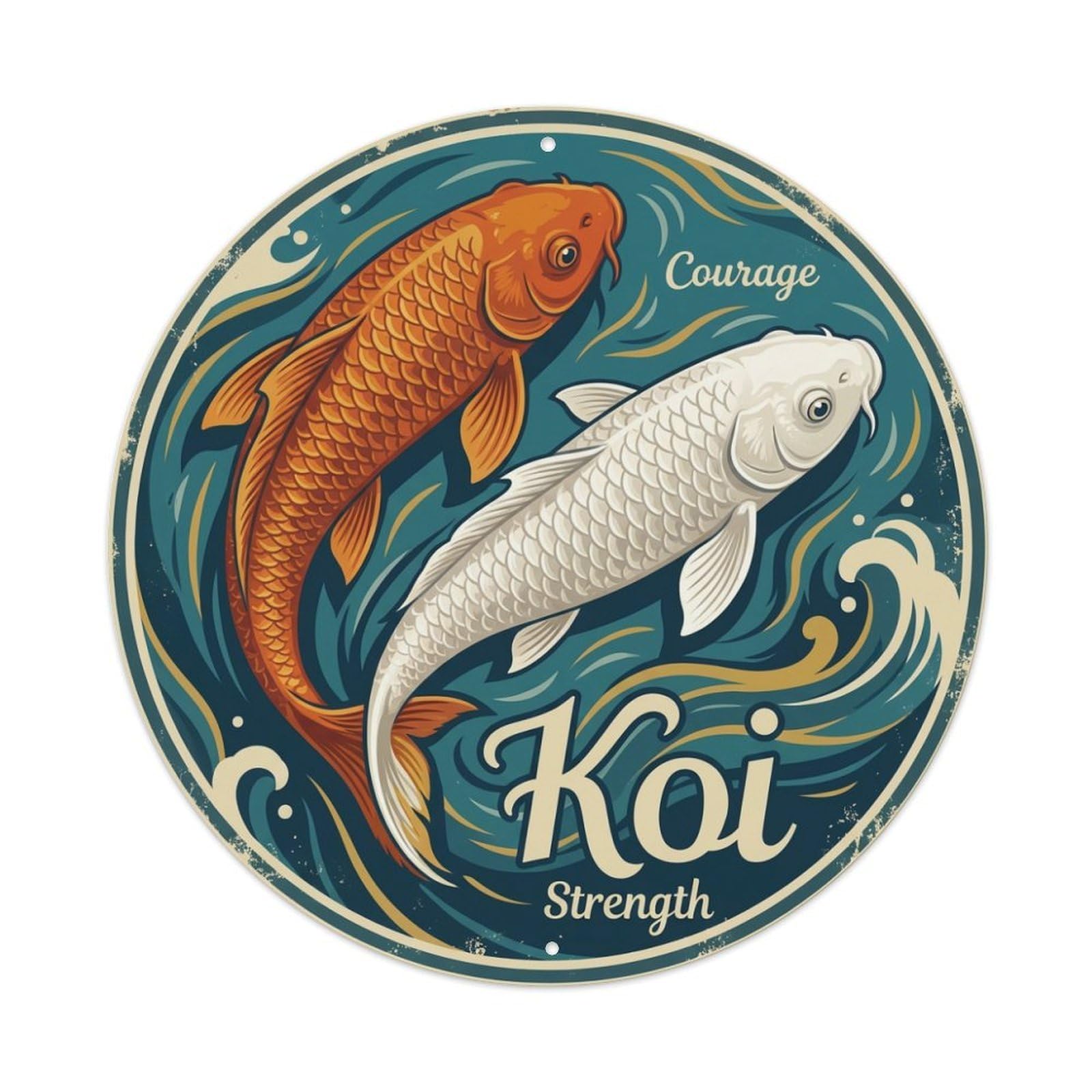 Koi Fish Courage Strength Waters Brave Power Bold Resilient Metal Tin Sign