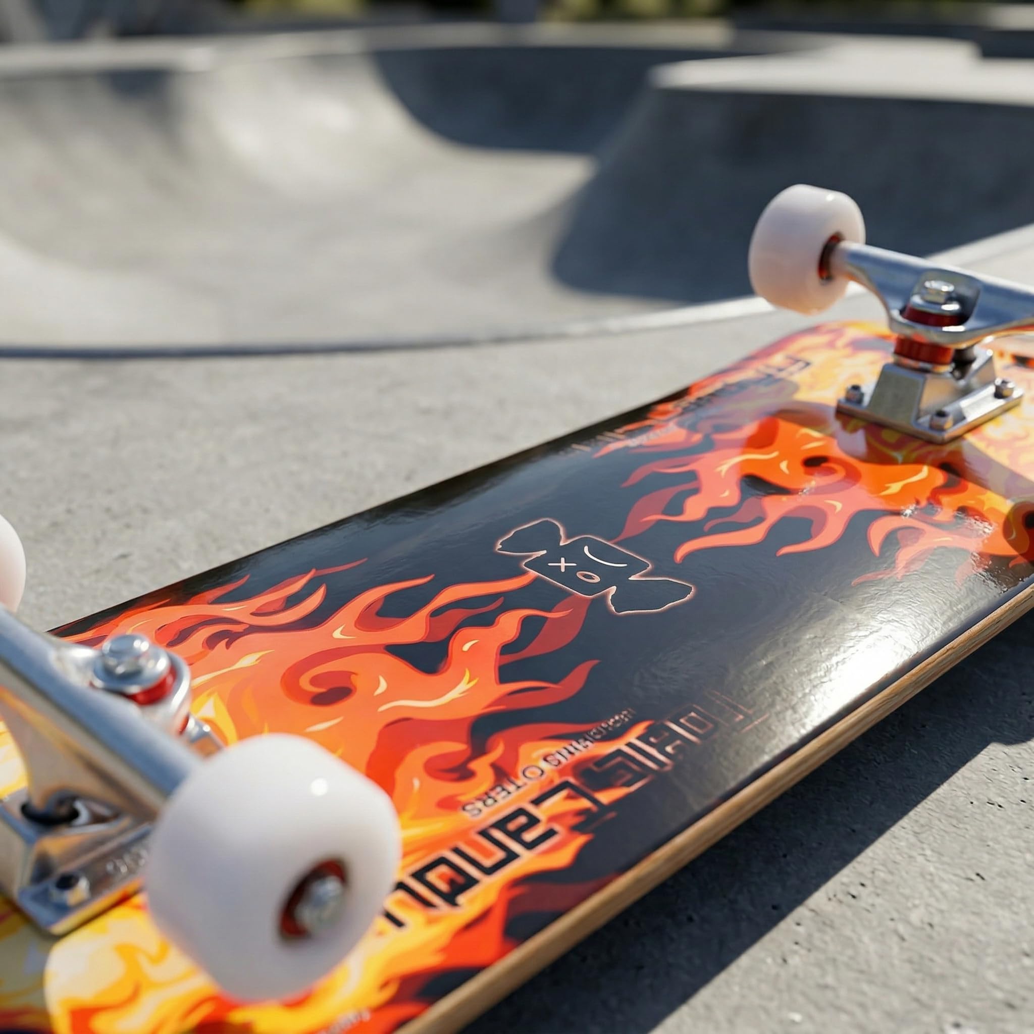 Skateboard Professionnel Double Kick,81 cm en érable, roulements ABEC-7, Roues en PU 95A, Design Graphique personnalisé (81cm, Feu Rouge)