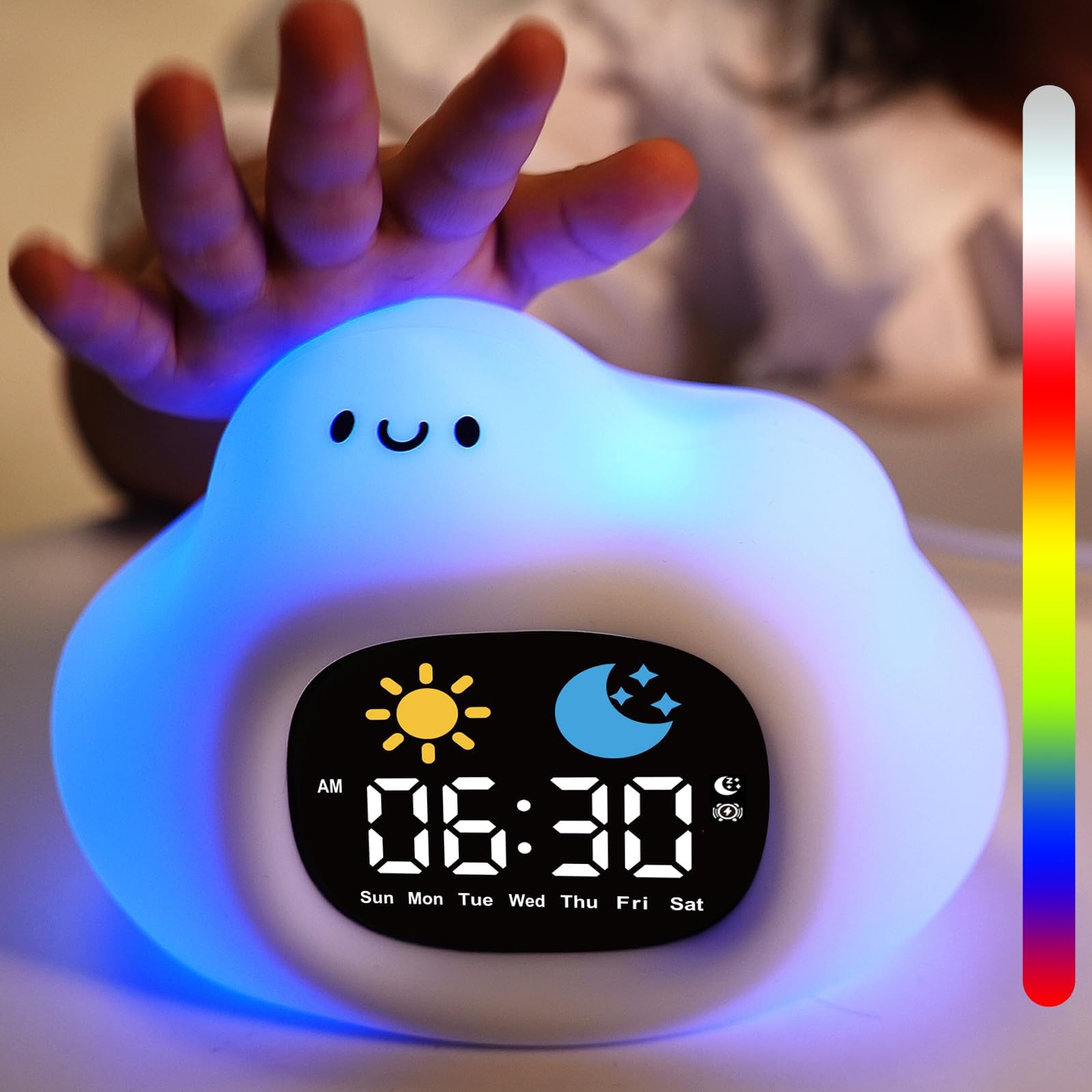 KASTWAVE Ok to Wake Clock for Kids, Kids Alarm Clock for Bedroom, Cloud-Shaped Cute Touch Night Light, Sleep Training Clocks with 6 White Noise Sound Machine