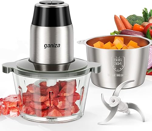 Miniatura 1 de GANIZA Procesadores de alimentos, picadora eléctrica con picadora de carne y picadora de verduras, 2 cuencos (8 tazas+8 tazas) con potente motor de