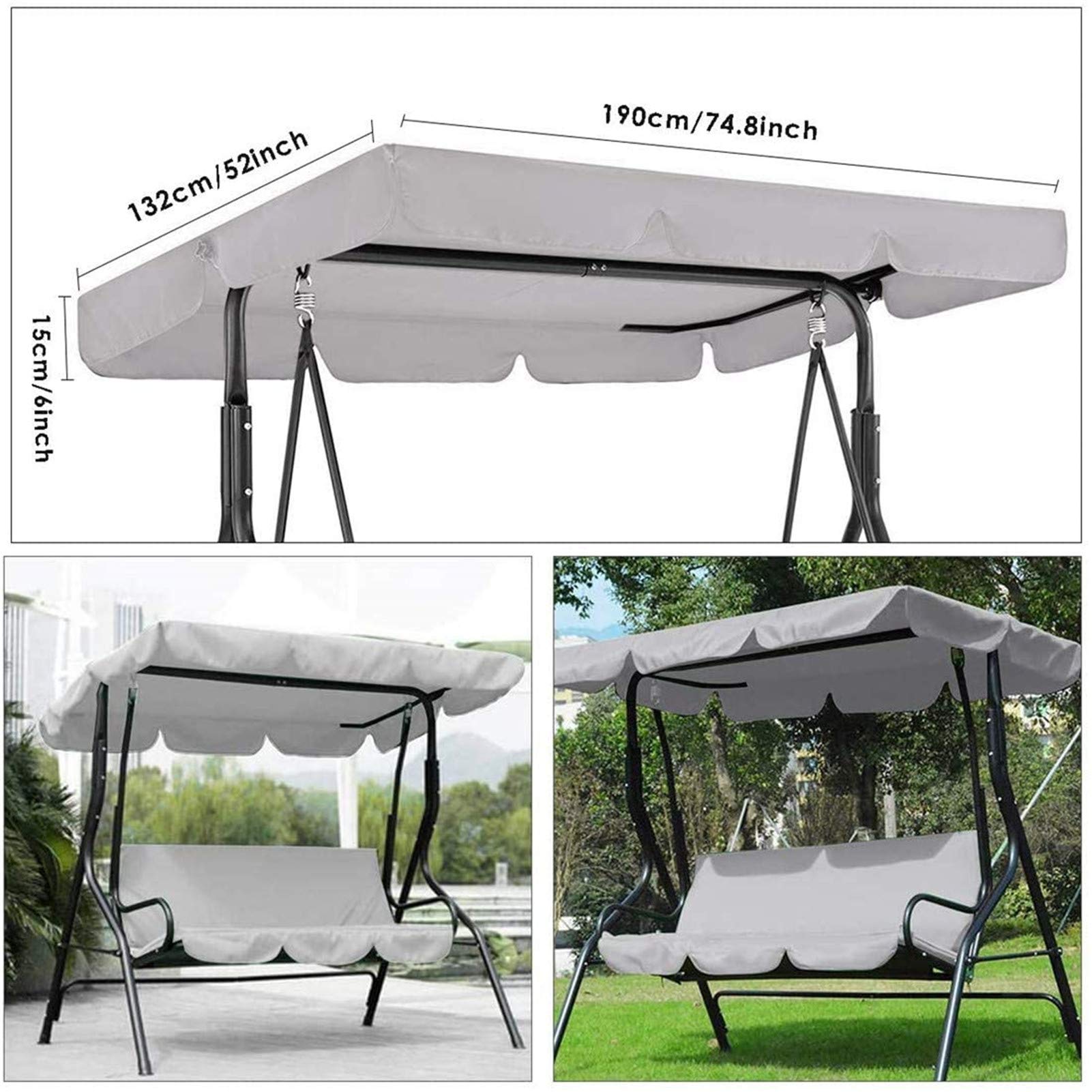 Lybring Bâche De Rechange Pour Aire De Jeux, Bâche De Balançoire Extérieure, Auvent De Toit Imperméable, Bâche De Rechange, 132,1 X 228,6 Cm, Résistante Aux UV Pour Jardin, Cour