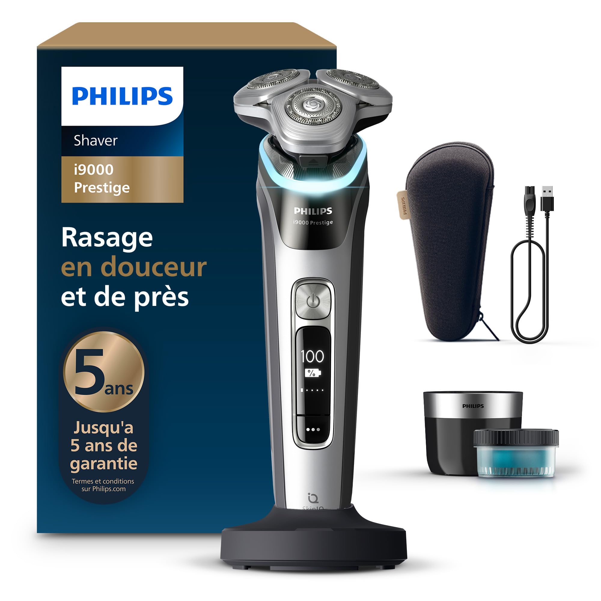 Philips Shaver I9000 Prestige Wet & Dry Electric Shaver, Skin IQ Technology, Triple Lift & Cut System, Rotating DualSteel Precision Blades, Quick Clean Pod, XP9202/30