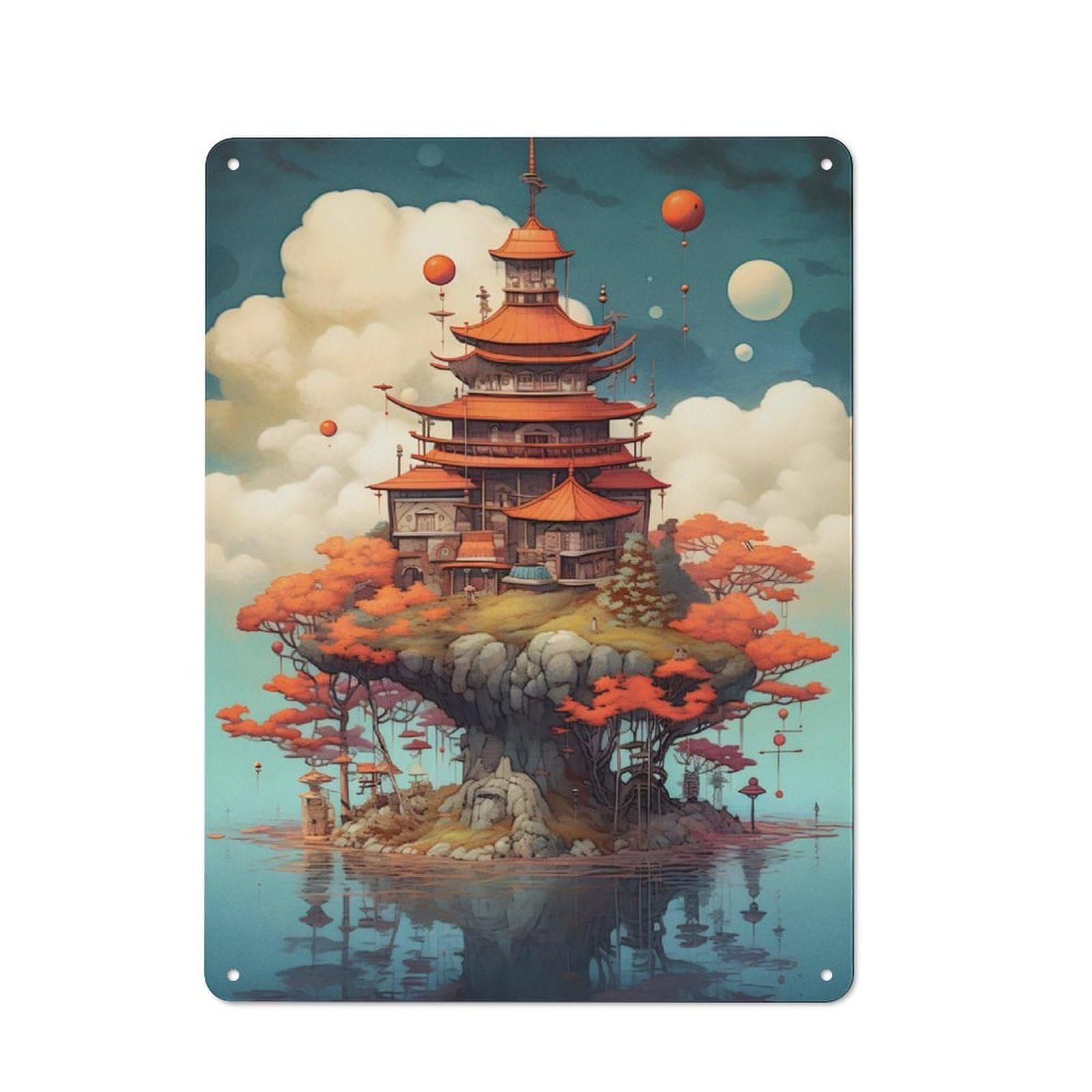 Junmoney Magical Floating Village Tin Sign 40X30cm For Pub Or Café, Vintage Wall Decor, For Café Interior Fans, For Retro Home Interiors