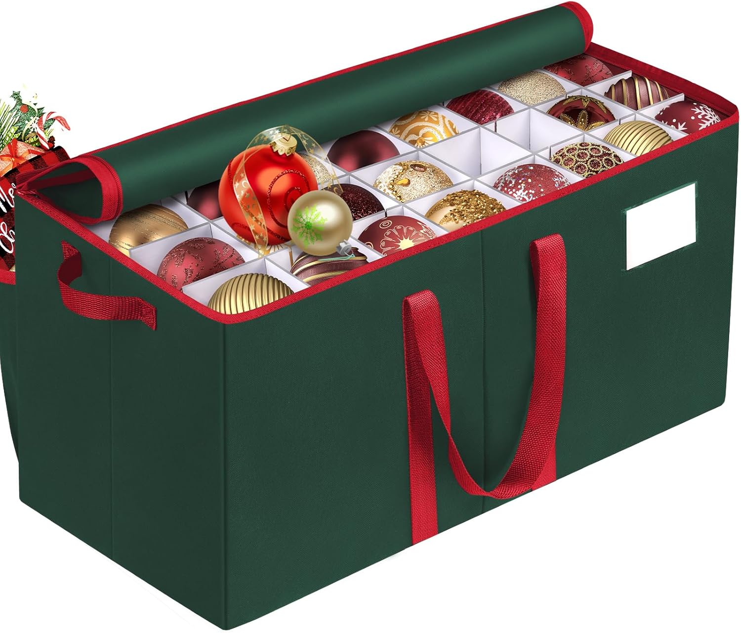 Christmas Ornament Storage Box, Store Up to 128 Ornaments, Durable Christmas Storage Container, Dual Zipper & Adjustable, Large Organizer Bin to Protect and Store Holiday Ornaments(Red)