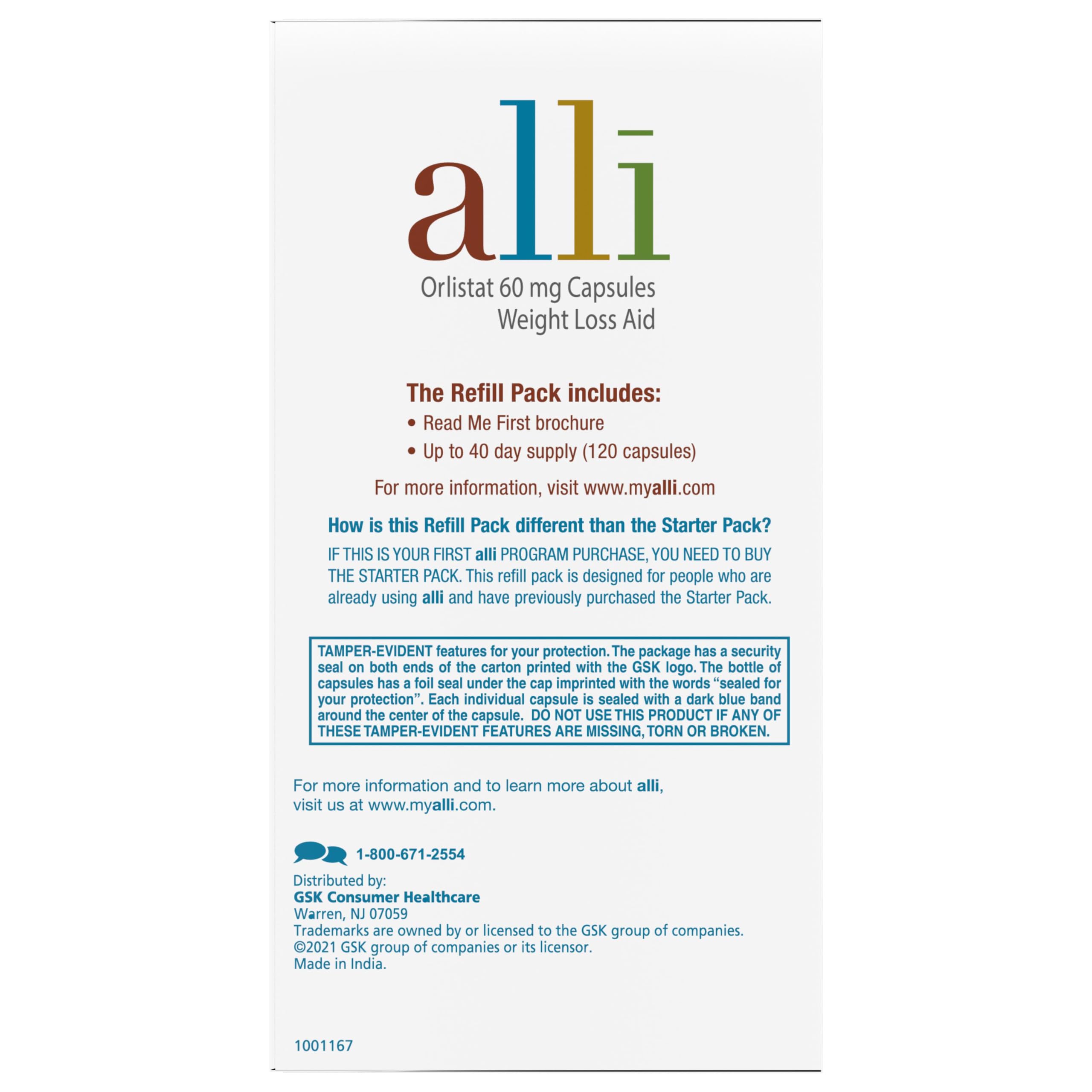alli Weight Loss Diet Pills, Orlistat 60 mg Capsules, Non Prescription Weight Loss Aid, 120 Count Refill Pack (46925) — Amazon image 10
