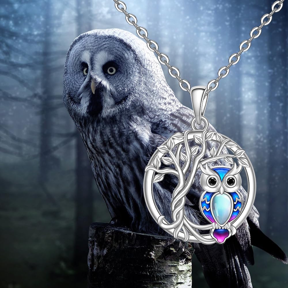 Fenthring Tree of Life Owl Necklace Owl Gifts for Women Pendant Necklaces Sterling Silver Moonstone Family Tree Jewelry Graduation Gifts - Image 5
