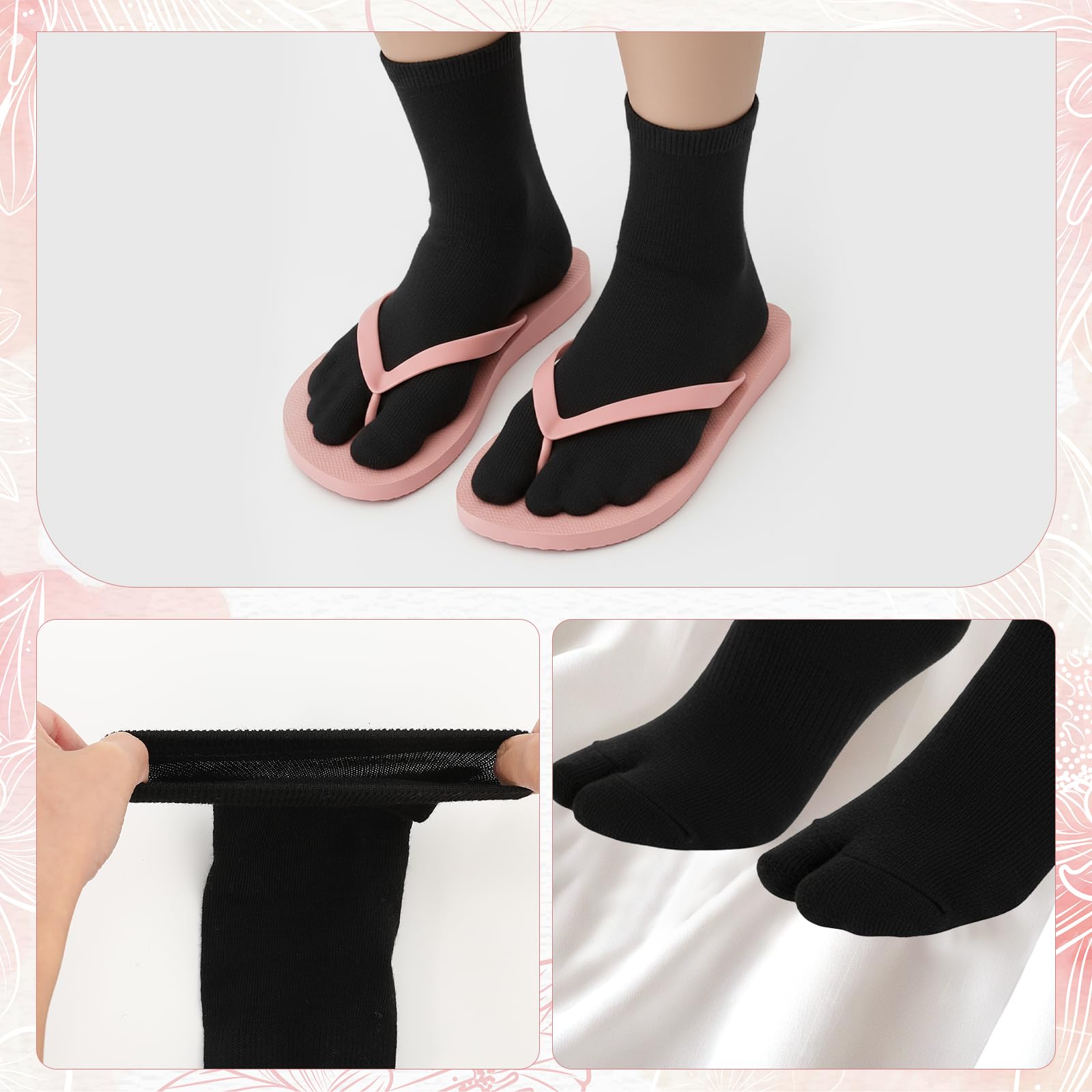 TIESOME 4 pares de calcetines japoneses Tabi para chanclas, calcetines elásticos de algodón con puntera dividida, calcetines separados para hombres y mujeres, Geta Samurai