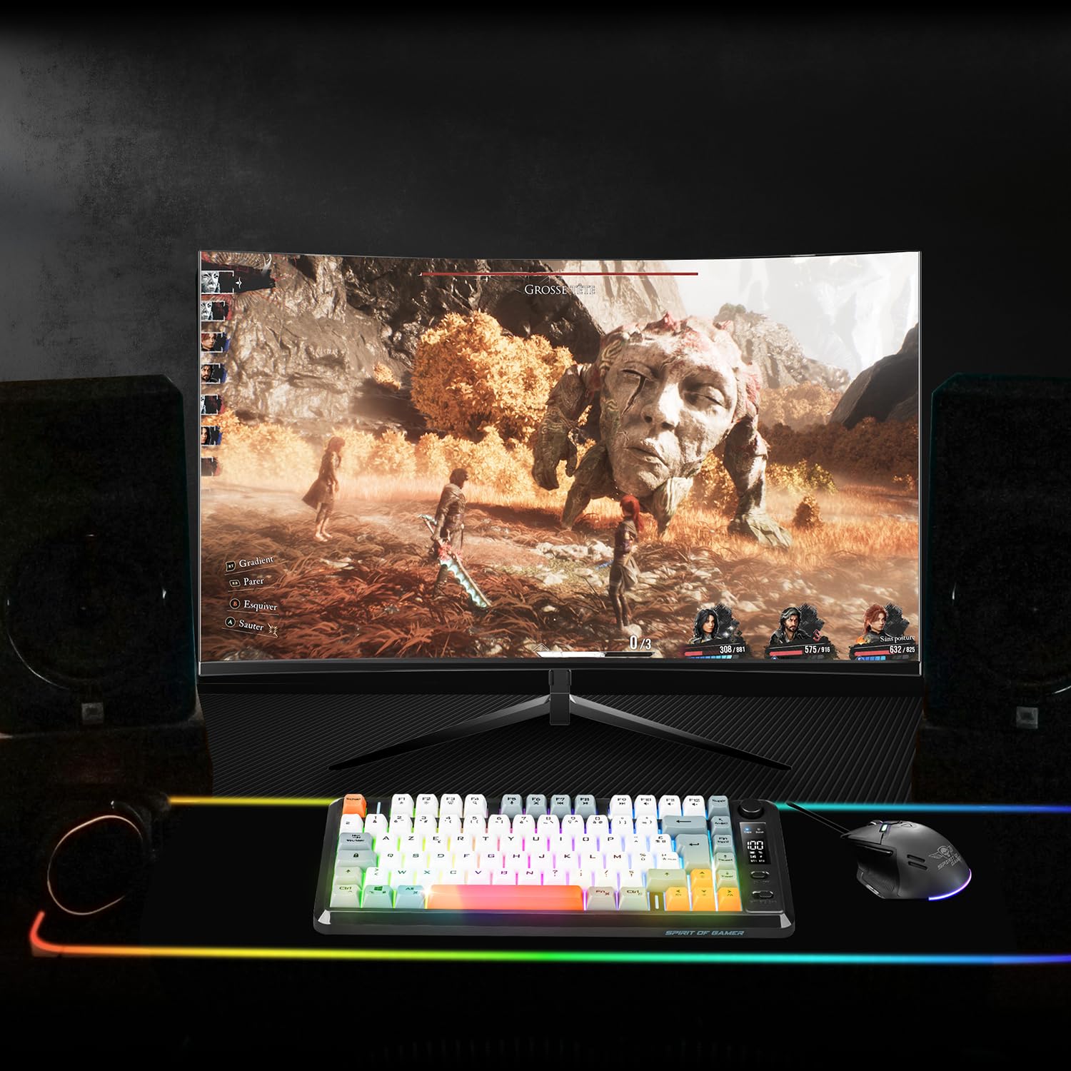 Spirit Of Gamer - Elite K30, Clavier Gamer TKL sans Fil AZERTY, Double Connexion Bluetooth & RF 2,4 GHz, Touches Semi-Mécanique Dont 24 Antighosting, RGB 6 Modes, Écran LCD, 190h Autonomie