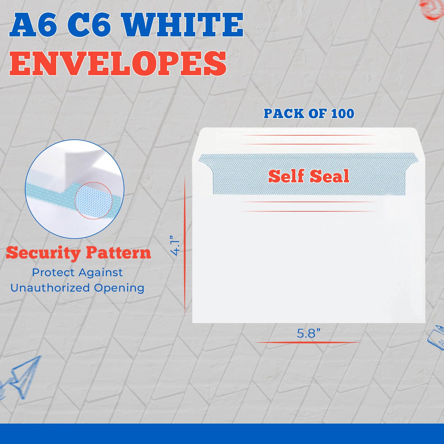 HiFEN® A6 C6 Purely Everyday 114mm x 162mm 80gsm Peel and Seal Wallet Envelopes White - Pack of 100 - Image 2