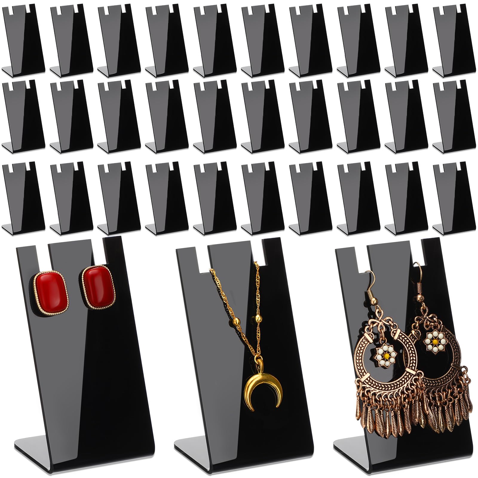 Wonderjune 60 Pcs Acrylic Earring Holder Bulk Black Earring Display Stands L-shape Dangling Earring Stands Jewelry Craft Show Display Stands for Vendors Jewelry Photography (3.1 x 1.4 x 1.7 Inch)
