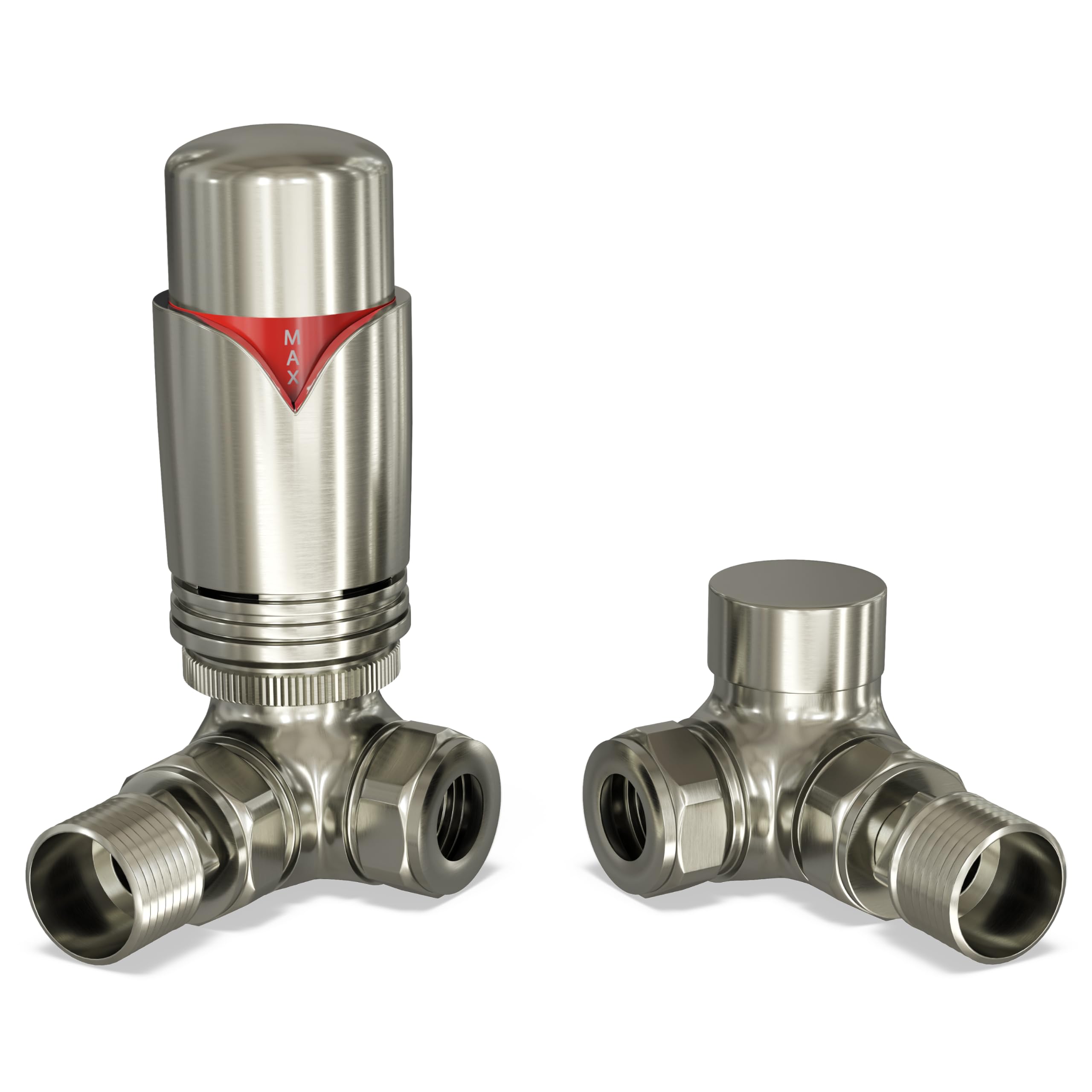 UK Radiators Silver NickelThermostatic Radiator Valve and Silver NickelLockshield Valve - Silver Nickel Classy and Modern Design 1/2" x 15mm Corner Radiator Valve