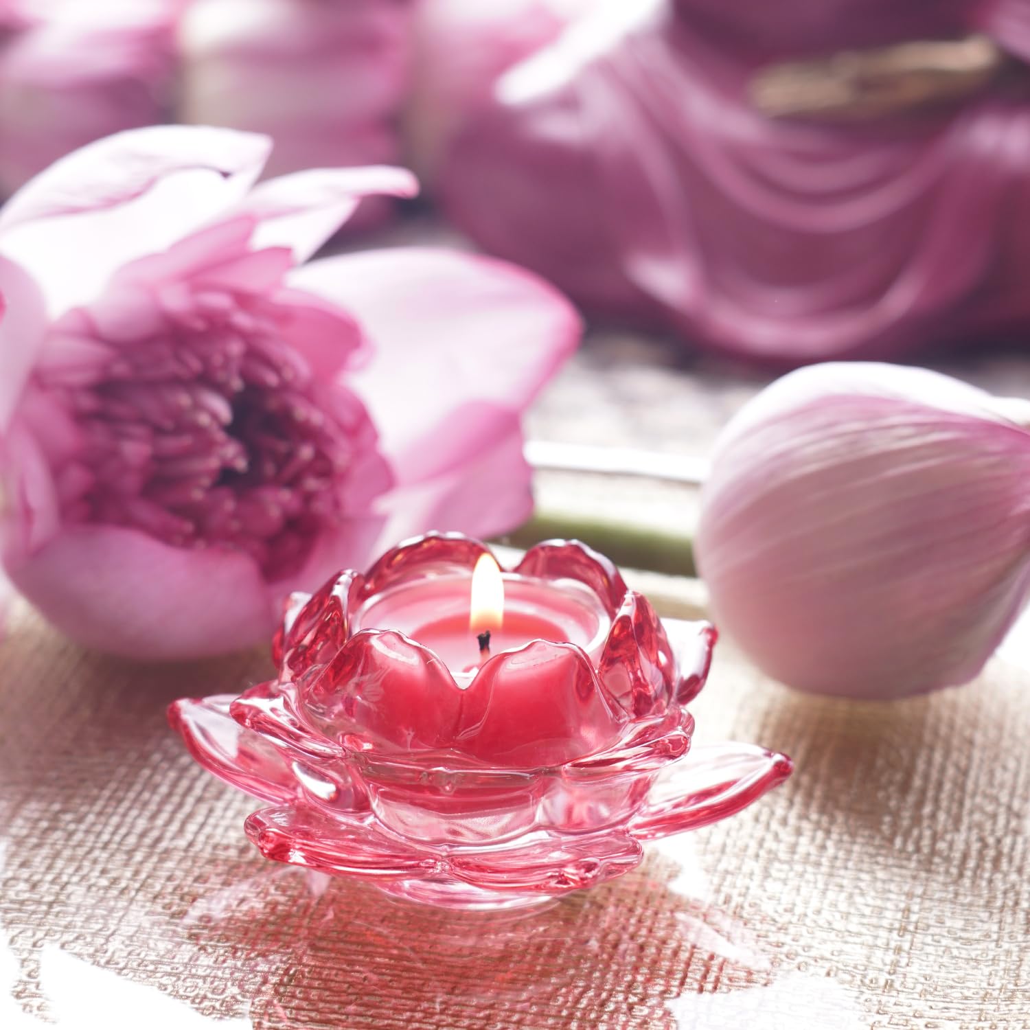 Pure Home + Living Set of 3 Pink Glass Lotus Shaped Tealight Holders-image-40
