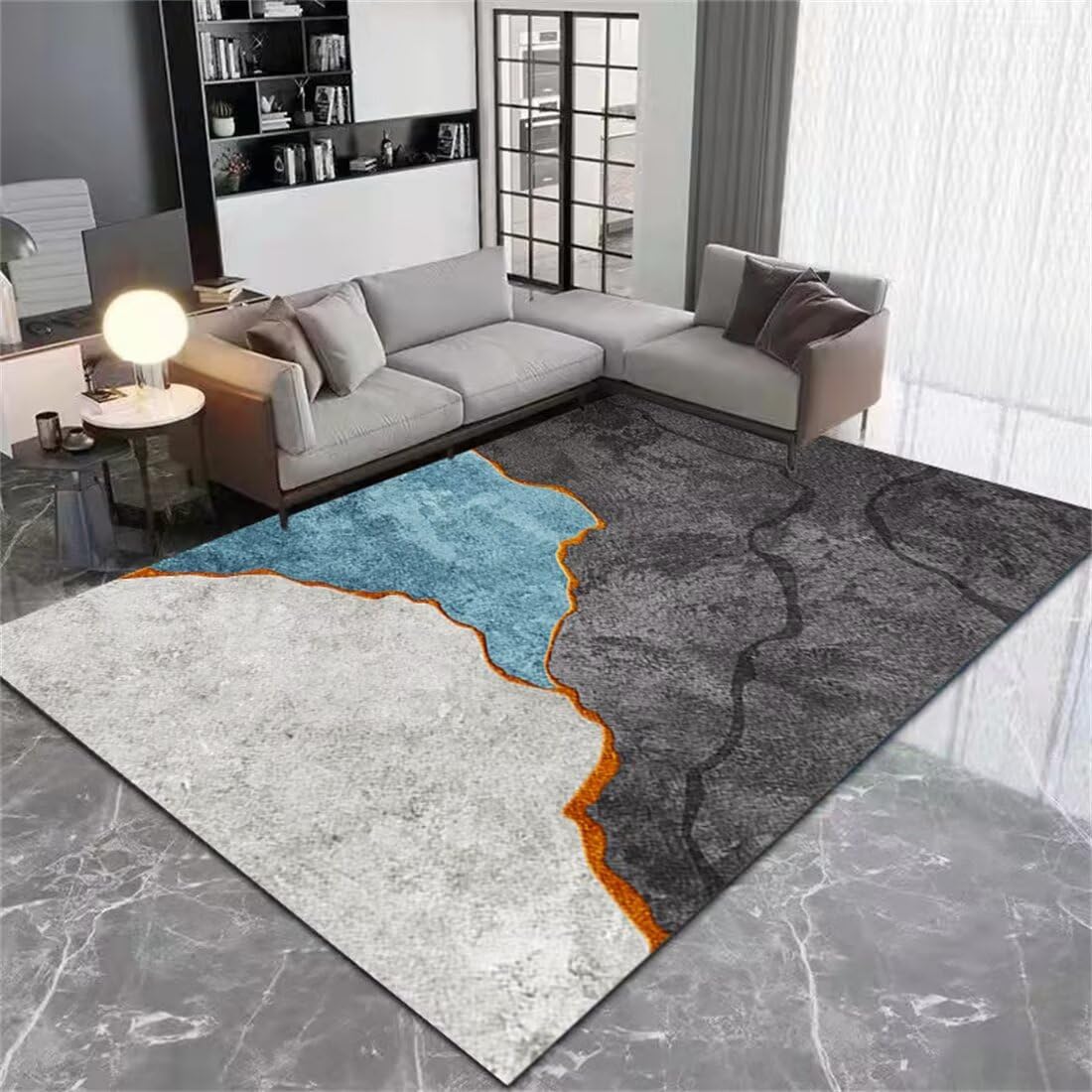 Tapis bleu gris 120x200cm lavable rectangulaire pour decoration salon maison