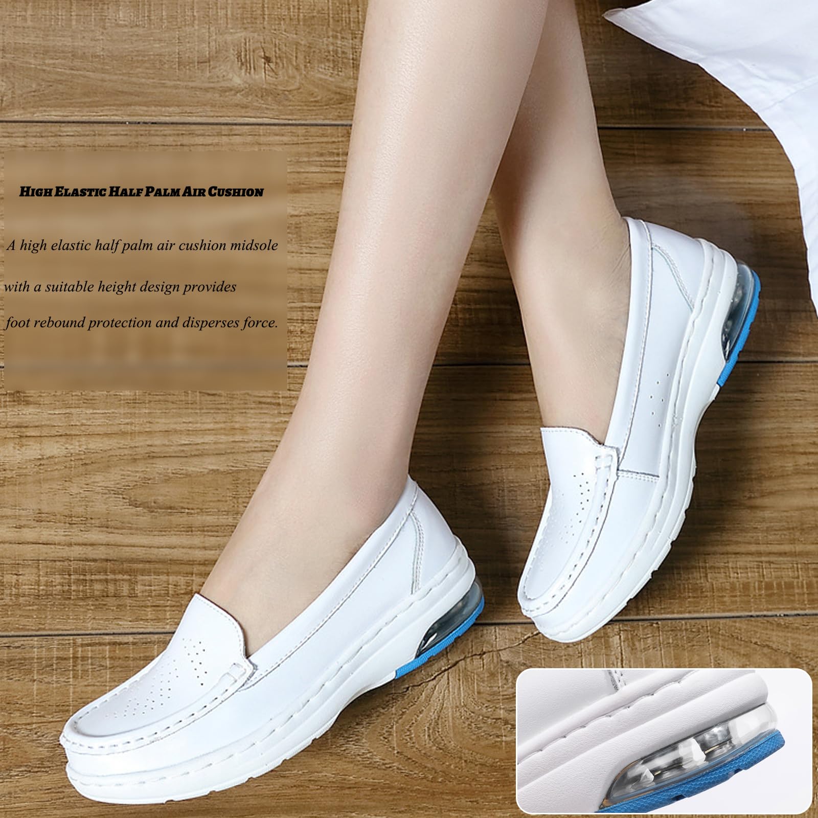 Women's Air-Cushion Slip-On Orthopedic Diabetic Shoes,Soft Leather Comfortable Lightweight Health Care Nurse Shoes (White-B,6)