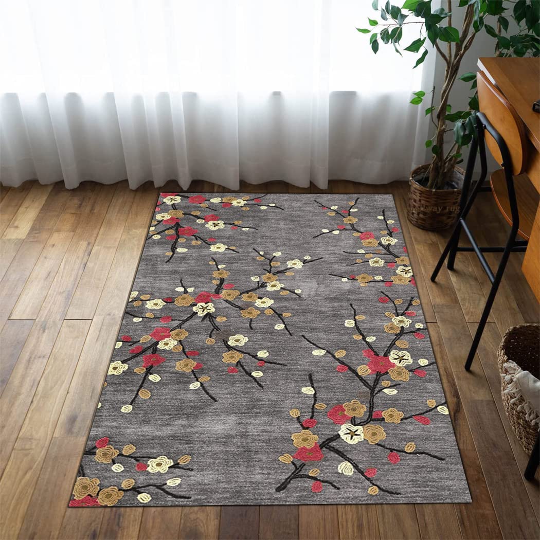 Tapis Cuisine，3D Fleur Tapis de Couloir Marron Tapis Cuisine Devant evier Lavable antiderapant Tapis Entree Interieur Long Tapis Chambre Adulte Marron,80x150cm