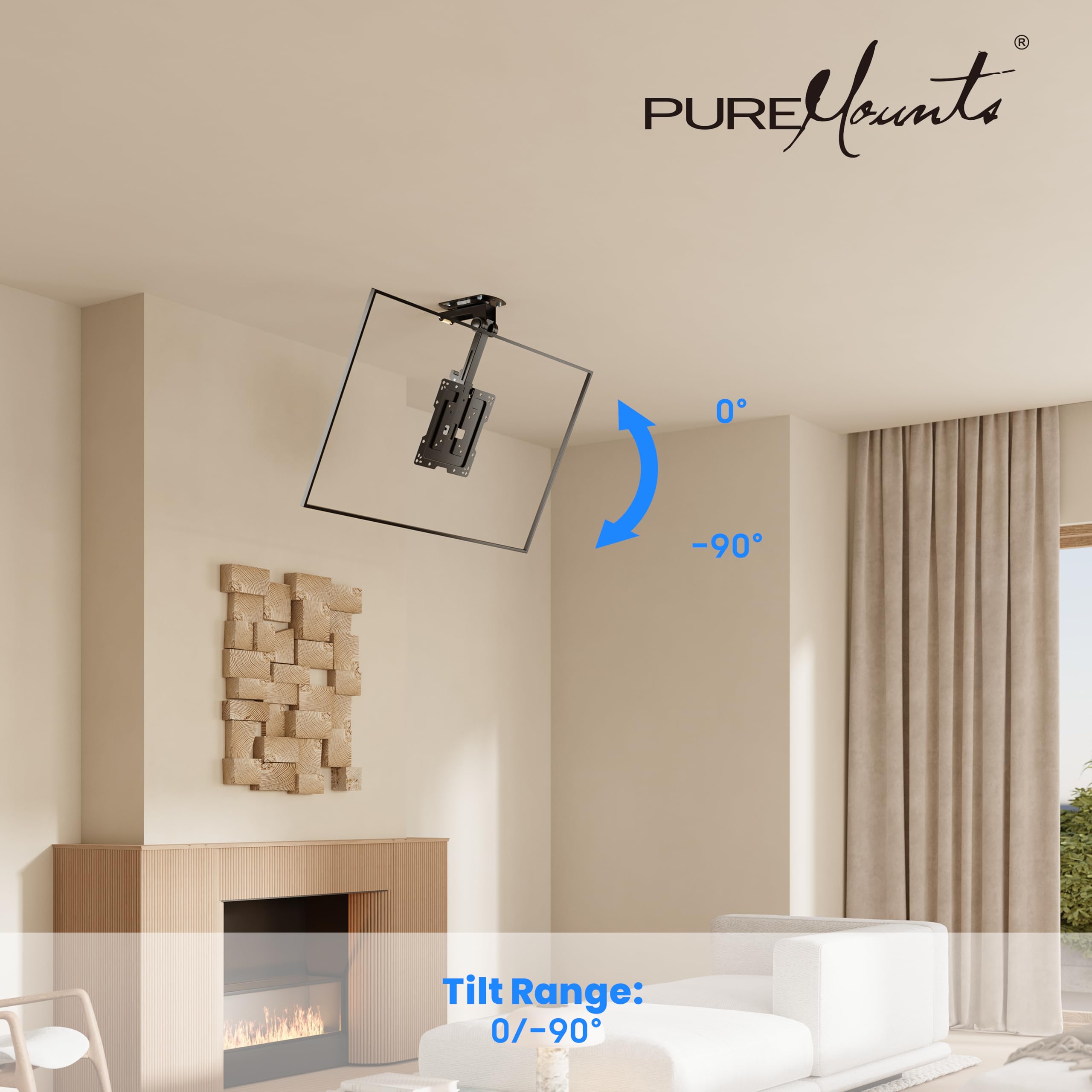 PureMounts Supporto a soffitto per televisori, adatto per 19-43 pollici, pieghevole, regolabile in altezza, orientabile, inclinabile, fino a VESA 200x200, nero