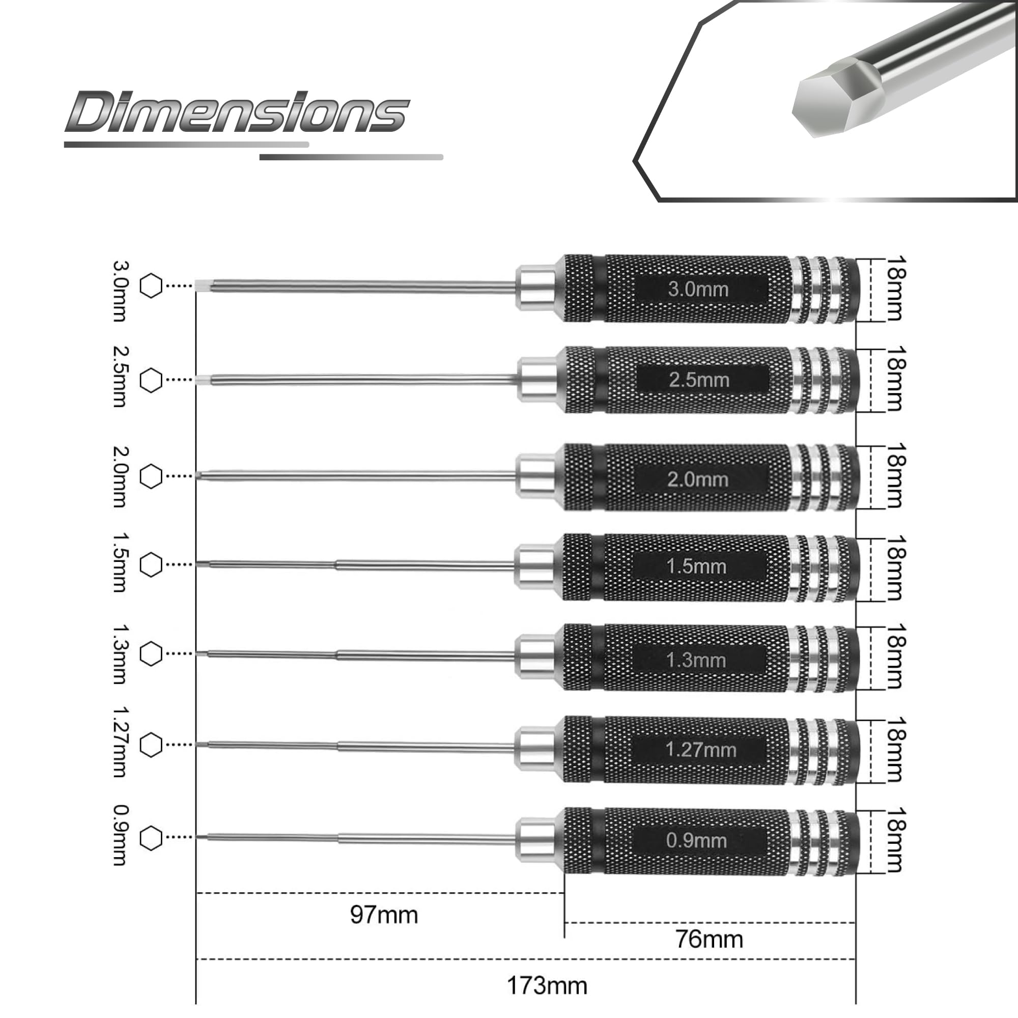 Speedybee RC Hex Driver Kit: 7pcs RC Tools Set 0.9mm 1.27mm 1.3mm 1.5mm 2.0mm 2.5mm 3.0mm Screw Driver for FPV Drone Quadcopter RC Car Helicopter Models