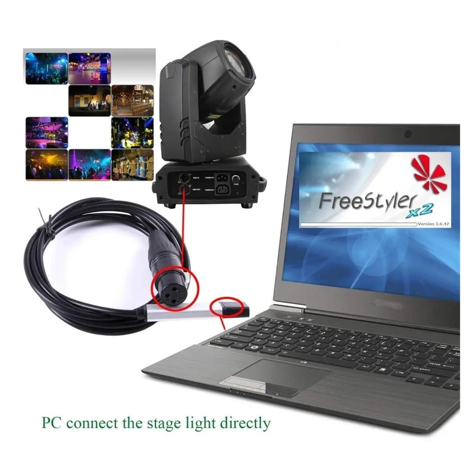 AANAN Câble adaptateur USB vers DMX 3P XLR femelle RS485, convertisseur de données PC for éclairage de scène DMX512(5M)