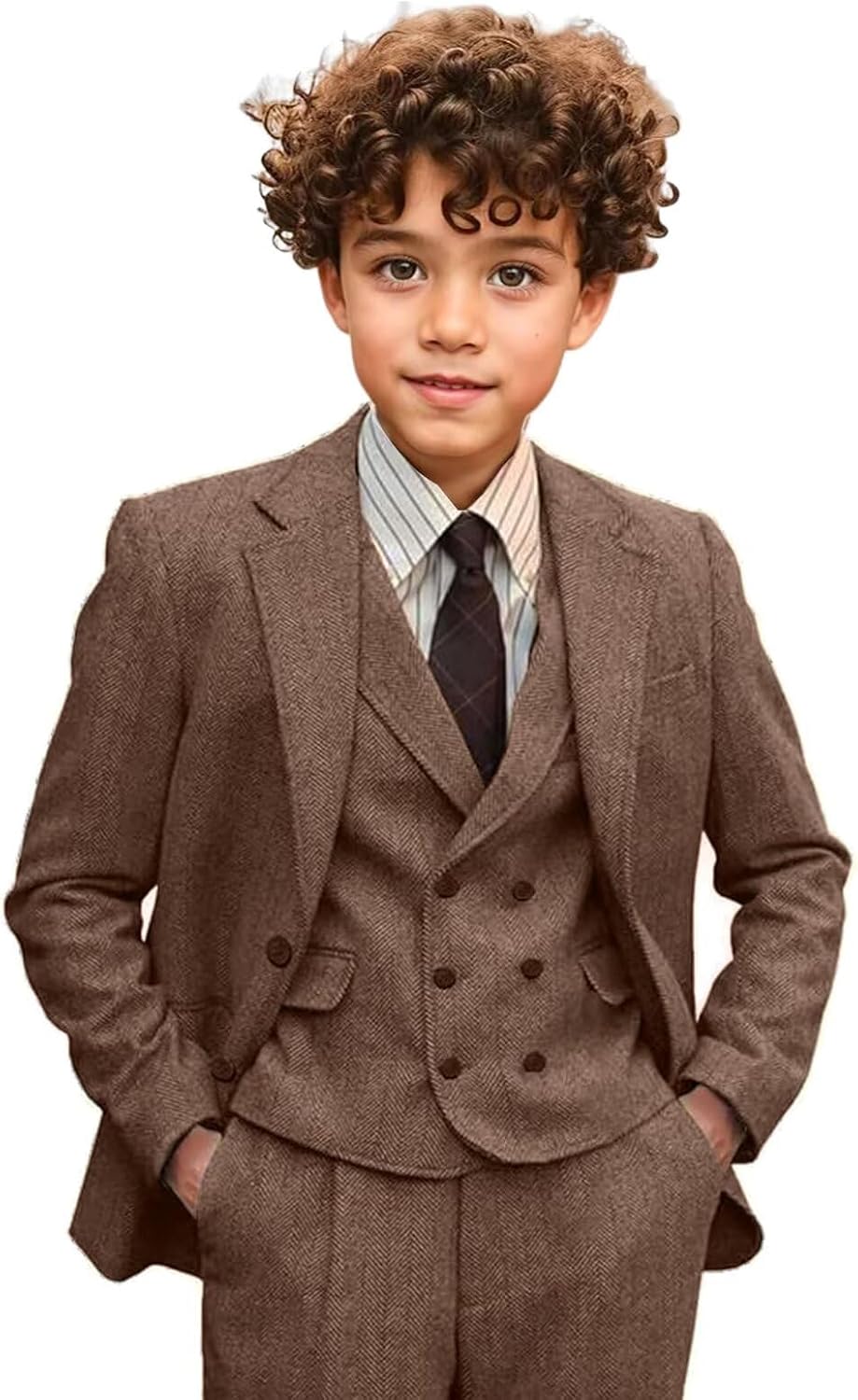 Boys Suit Tweed Herringbone 3 Piece Suits Kids Slim Fit Blazer Formal Wedding Party Tuxedo Jacket Vest Pants Set