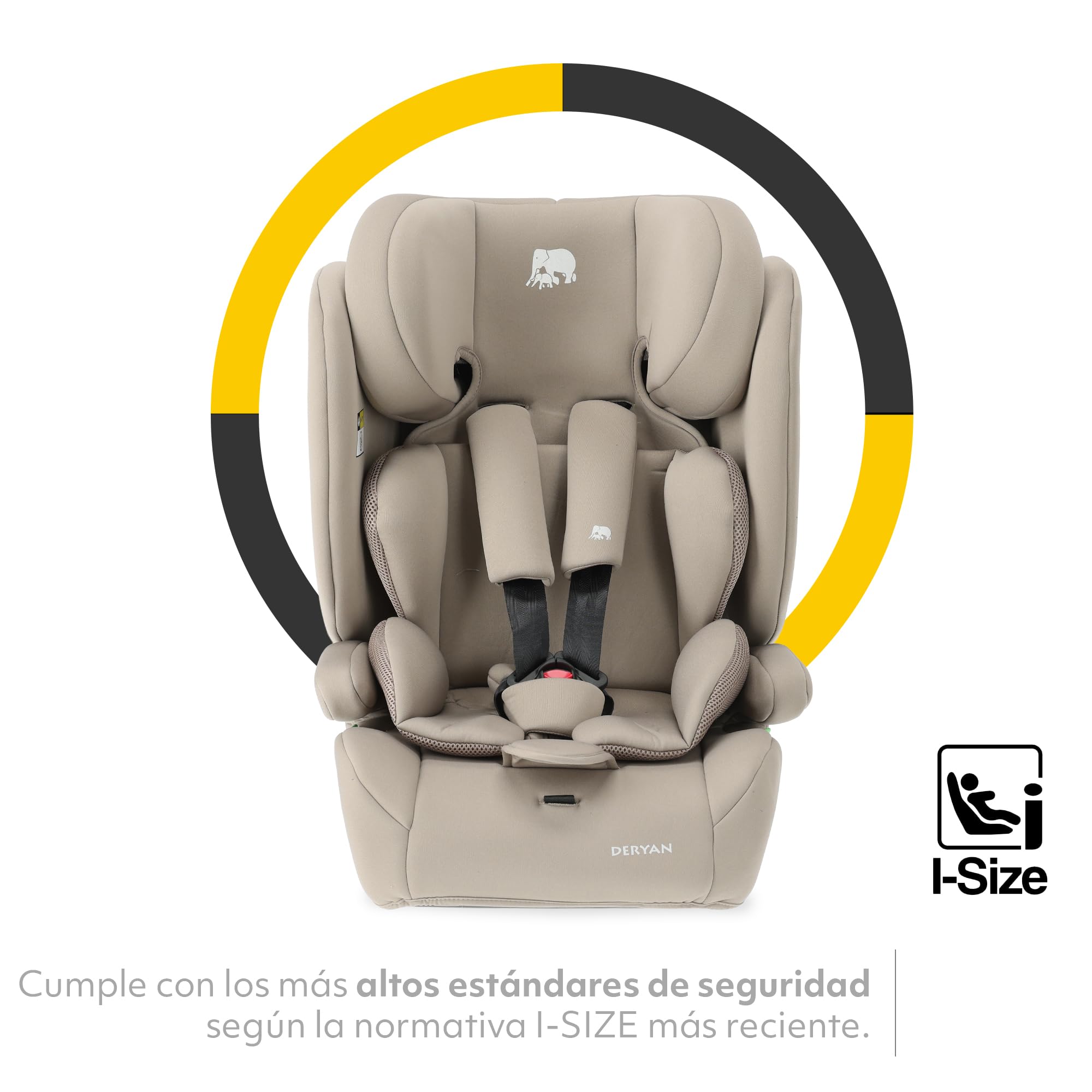 Deryan Carter i-Size - Asiento infantil para coche (75 – 150 cm, grupo 1/2/3, con cinturón de fijación, protección contra impactos laterales, reposacabezas ajustable, funda extraíble, 1,5 a 12 años