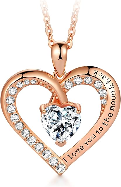 T400 Sterling Silver Necklace I Love You to The Moon and Back Motivational Phrase Engraved Necklaces Heart Pendant Gift for Women Christmas Gifts Valentine's Day
