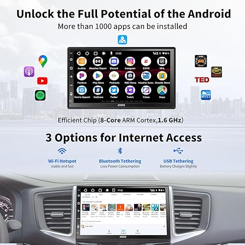 Miniatura 4 de ATOTO A6 PF - Estéreo para coche Android de doble DIN de 7 pulgadas, Carplay inalámbrico y Android Auto, pantalla táctil completa, enlace espejo,