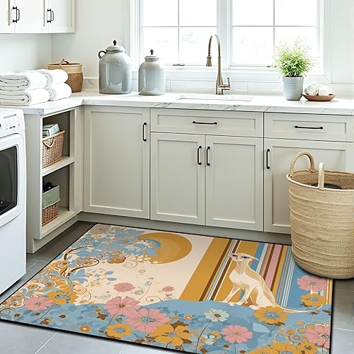 Miniatura 8 de Golden Feline Surrounded by 1970s Inspired Retro Designs Pastels Area Rug Outdoor Patio Rug Play Mat Modern Floor Carpet Non-Slip Home Decor Living