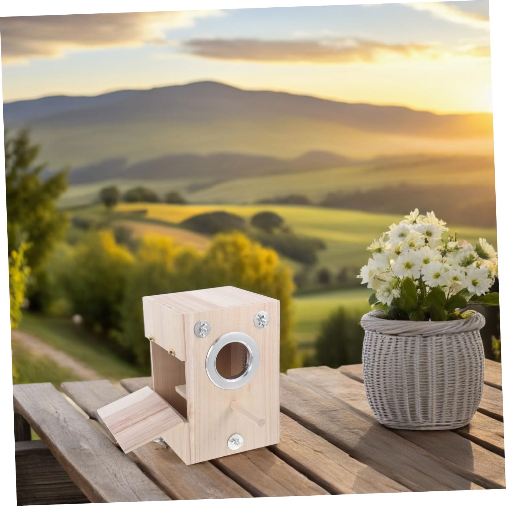 Nichoir de Reproduction Carré pour Oiseaux en Bois, Beige | Lieu de Repos Jeu, Design Simple et Créatif, Adapté aux Petits Oiseaux et Canaris