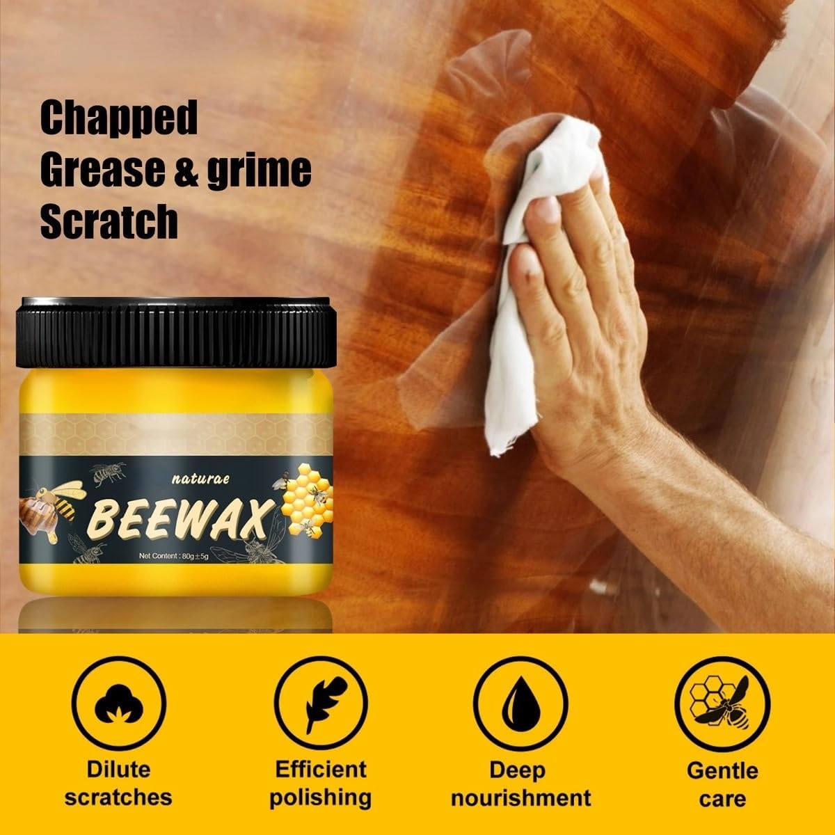 Beeswax Spray Furniture Polish Polisher Wooden Furniture Polishing Beeswax Wear-resistant Furniture Care Wood Floor Maintenance Beeswax Wood Care Wax(80g)