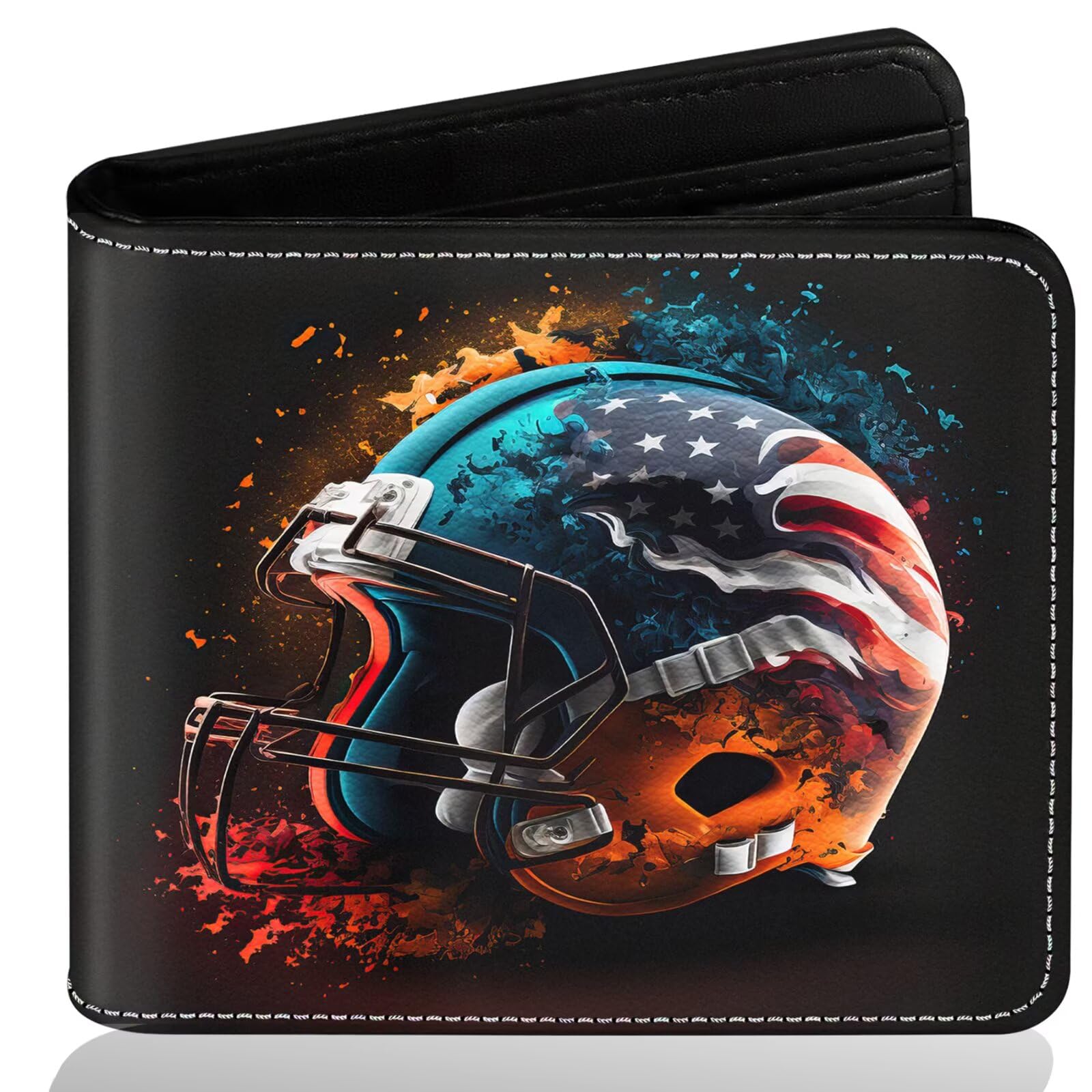 Boys Wallet for Teens, Cool Kids Wallet for Boys Ages 8-10 9-12 11-15, Funny Helmets Leather Bifold Rfid Blocking, Coin Pocket Id Window for Teen Men Youth Guys Birthday Christmas Gifts
