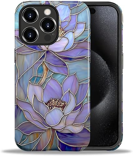 Miniatura 134 de Funda para iPhone 11, carcasa dura a prueba de golpes + silicona suave 2 en 1 híbrida, parachoques a prueba de caídas - Vidrio manchado con flores