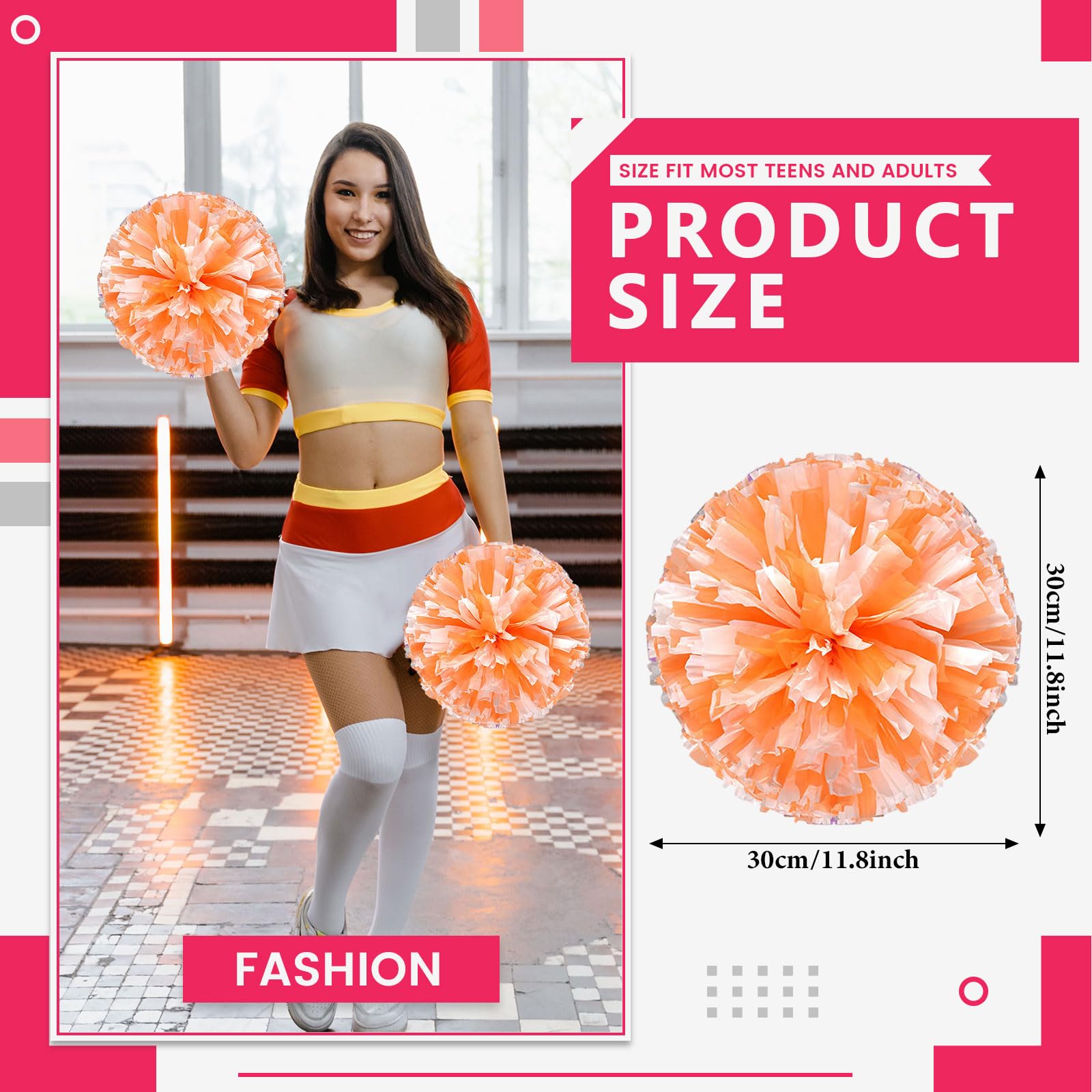 Pompony Cheer 10 sztuk, pompony cheerleaderek, ręczny zestaw drużyny sportowej, na imprezę, festiwal, dla dorosłych i dzieci, łatwy wzór (pomarańczowy + biały)