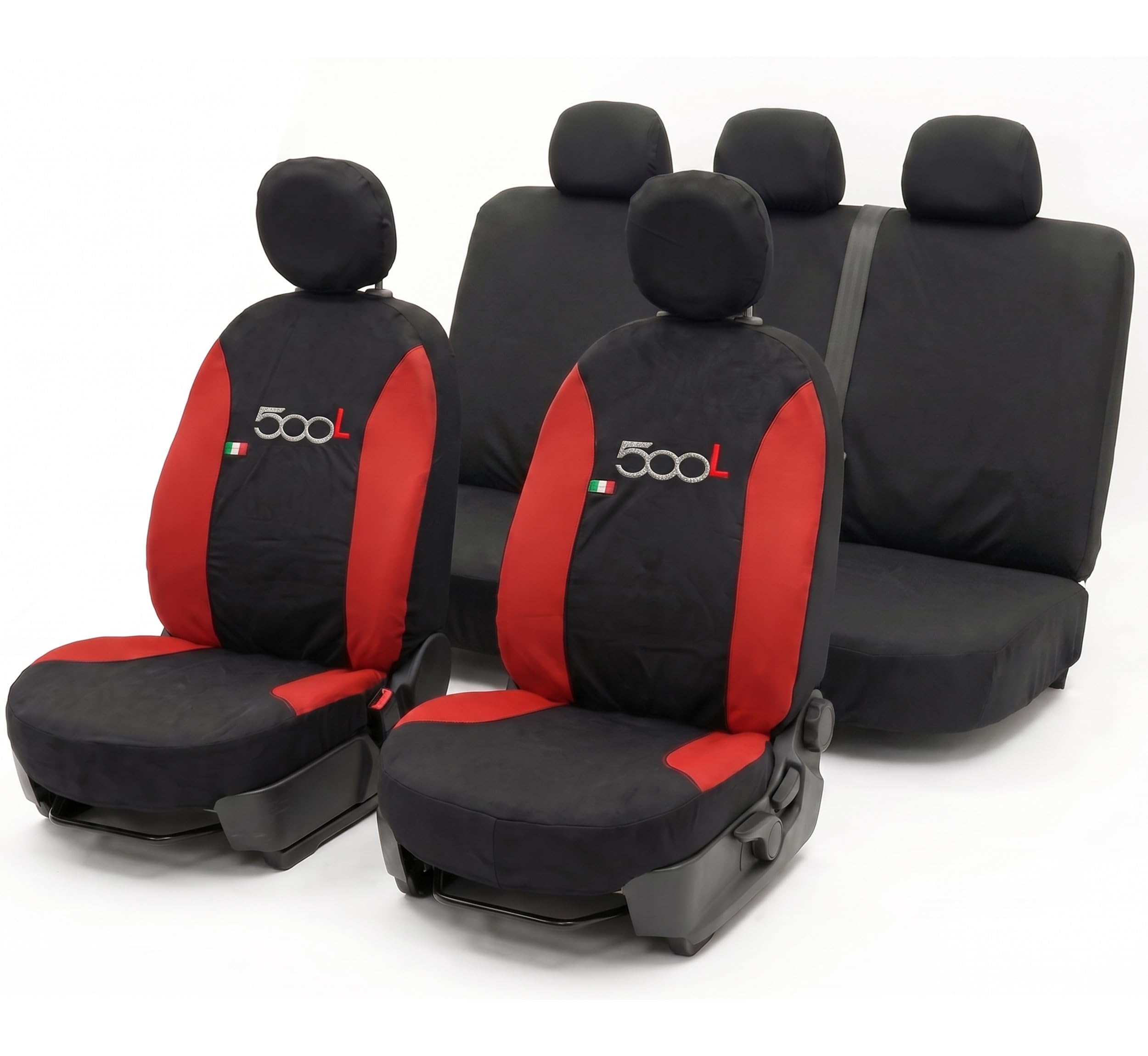 Auto Accessori Lupex Coprisedili Compatibili con 500L (2012 al 2022), Set Anteriori o Completo 13 Pezzi, in Policotone Traspirante MADE IN ITALY (Nero Rosso)