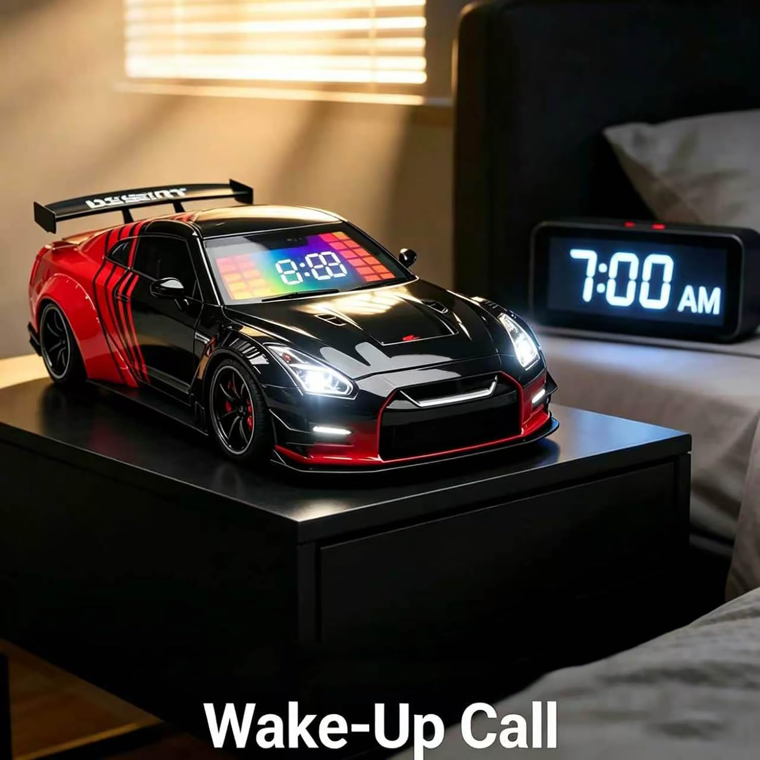 Despertador con diseño de Coche Deportivo y Pantalla de visualización(Rojo)