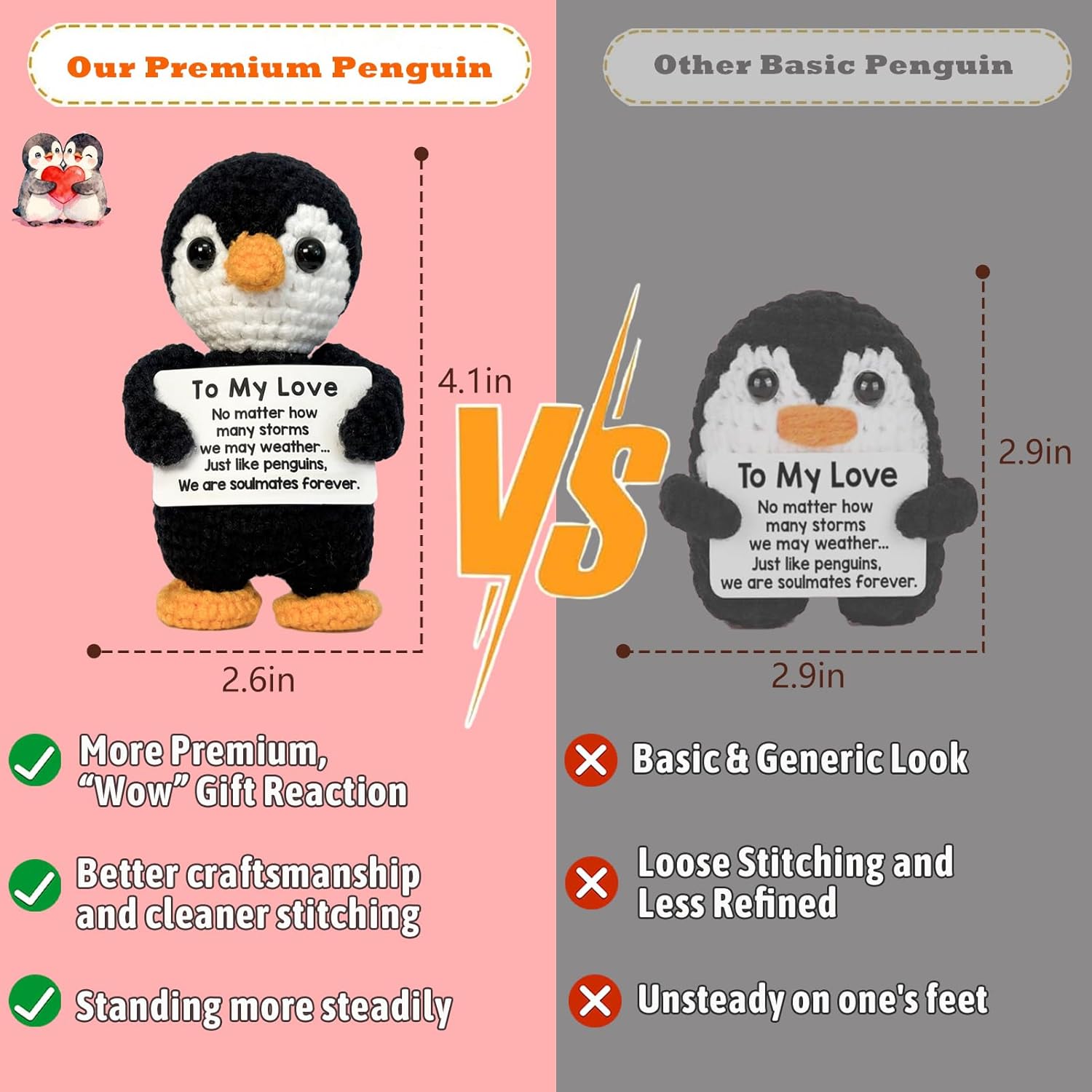 To My Love Handmade Crochet Penguin-Gifts for Him Her Boyfriend Girlfriend Birthday Christmas,Wedding Anniversary Valentines Day Gift for Women Men-Romantic I Love You Gift for Couples Wife Husband - Image 3