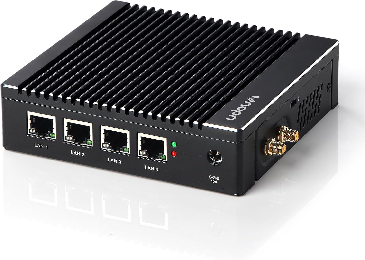 Fanless Firewall Appliance Intel J3710 4C/4T, Firewall Mini PC 4 x Intel i226 LAN Ports DDR3 mSATA SSD, Network Gateway Soft Router, Support P-F-Sense AES NI HD/VGA/Wi-Fi (Black)