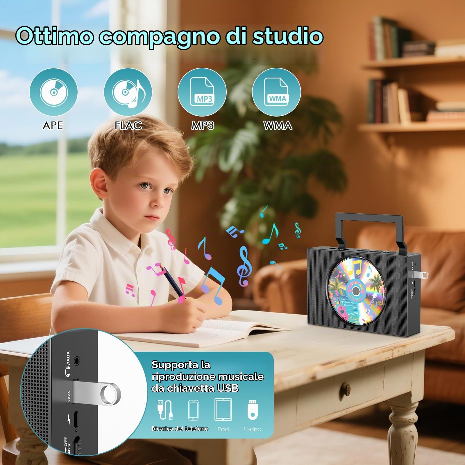 Gueray Lettore CD Portatile Bluetooth CD Player Hifi con display