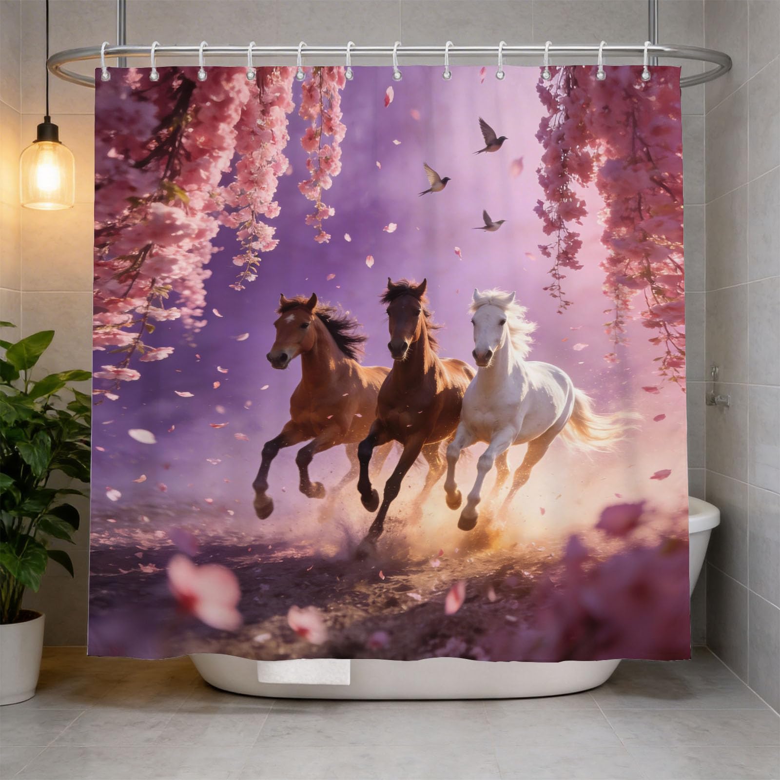 Hongduo 3D Horses Shower Curtain for Stalls Bathtubs Nature Scene Bathroom Decor Shower Curtain Set Polyester Fabric Waterproof 120x180cm/48X71 Inch with Hooks