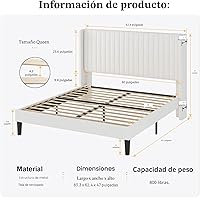 Vista 2 de SHA CERLIN Base de cama de terciopelo tamaño Queen con cabecera de respaldo alto con capitoné de canales verticales, cama de plataforma tapizada