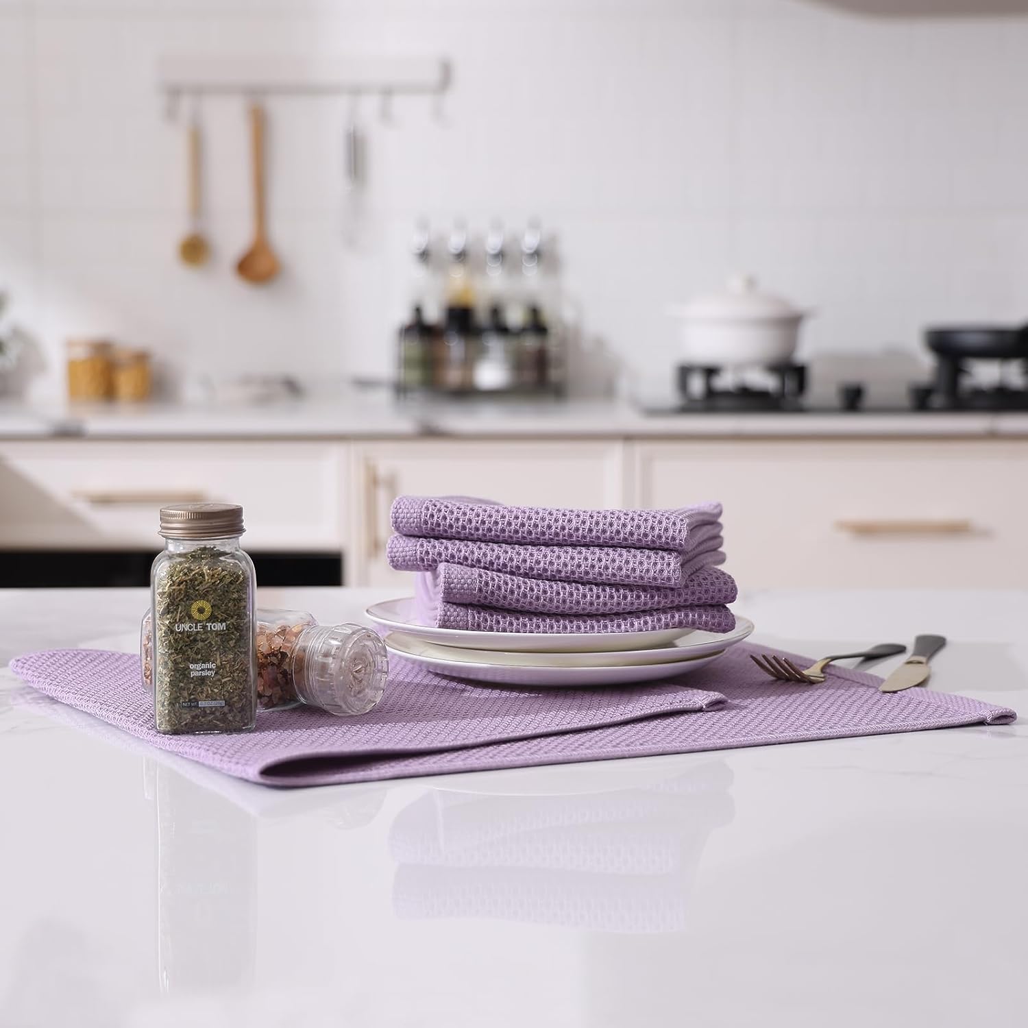 Kitinjoy 100% Cotton Waffle Weave Kitchen Hand Towels (13 X 28 Inches, Lavender), 12-Pack Super Soft and Absorbent Dish Towel for Drying Dishes