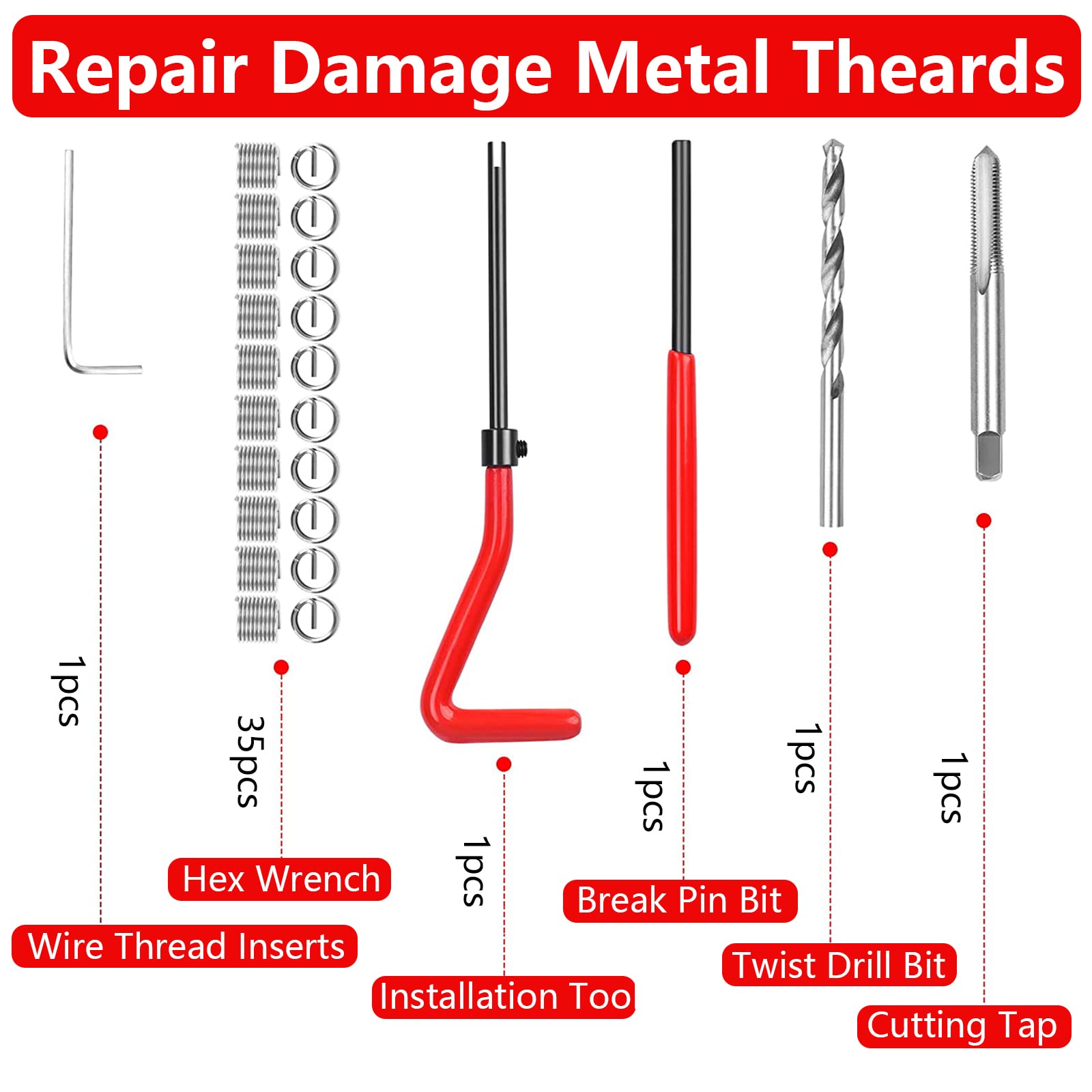 40 Pezzi Helicoil M6 Inserti Filettati Barra Filettata M6 Riparazione Filetti M6 x 1 mm Kit di Riparazione per Automotive Kit Riparazione Filetti M6 Kit di Riparazione Automotive Ripristino Filetti