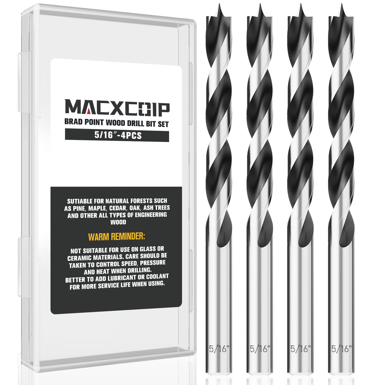 16pc Brad Point Drill Bits - Extra Long Wood Drill Set -19