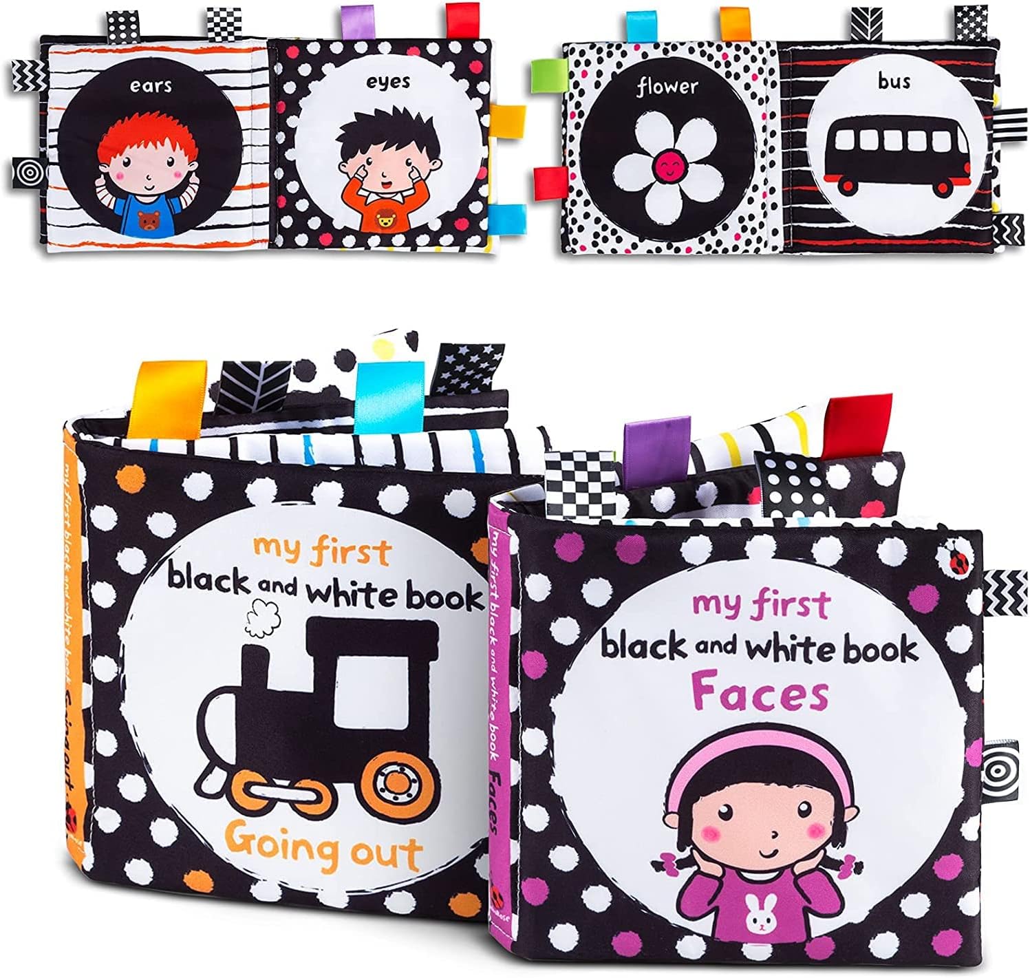 Sunscreen High Contrast Black and White Interactive Crinkle Soft Book Bundle for Infant Baby First Cloth Book Set Soft Activity