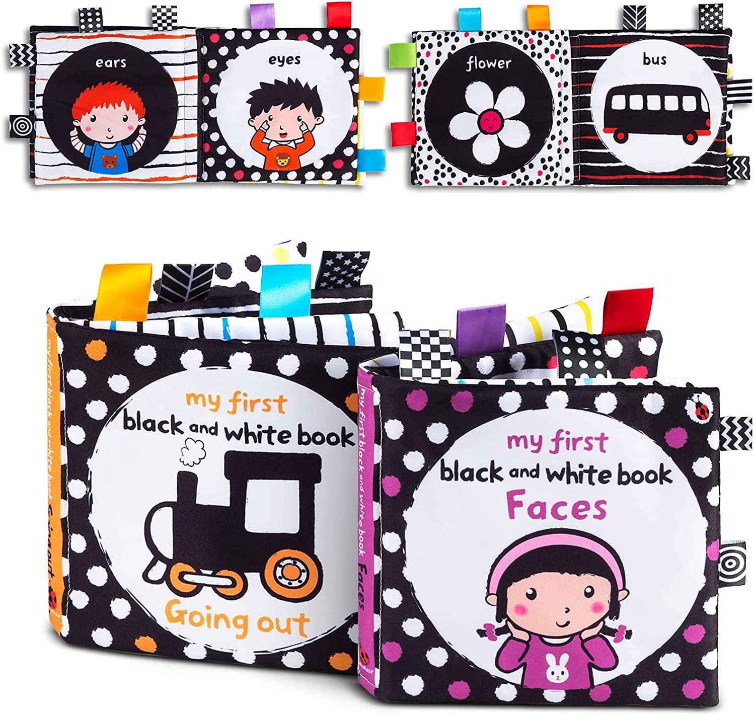 Sunscreen High Contrast Black and White Interactive Crinkle Soft Book Bundle for Infant Baby First Cloth Book Set Soft Activity