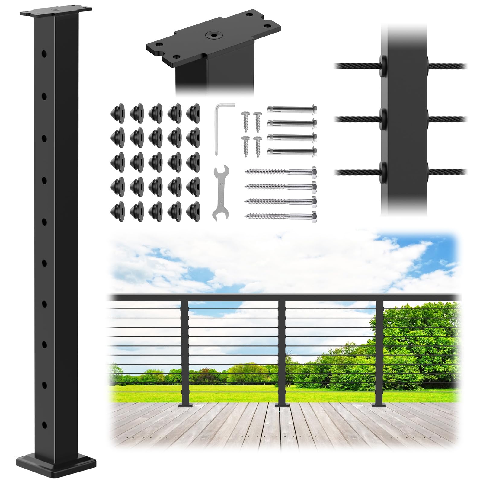 Photo 1 of PLANTOP 36" Level Cable Railing Post, Black